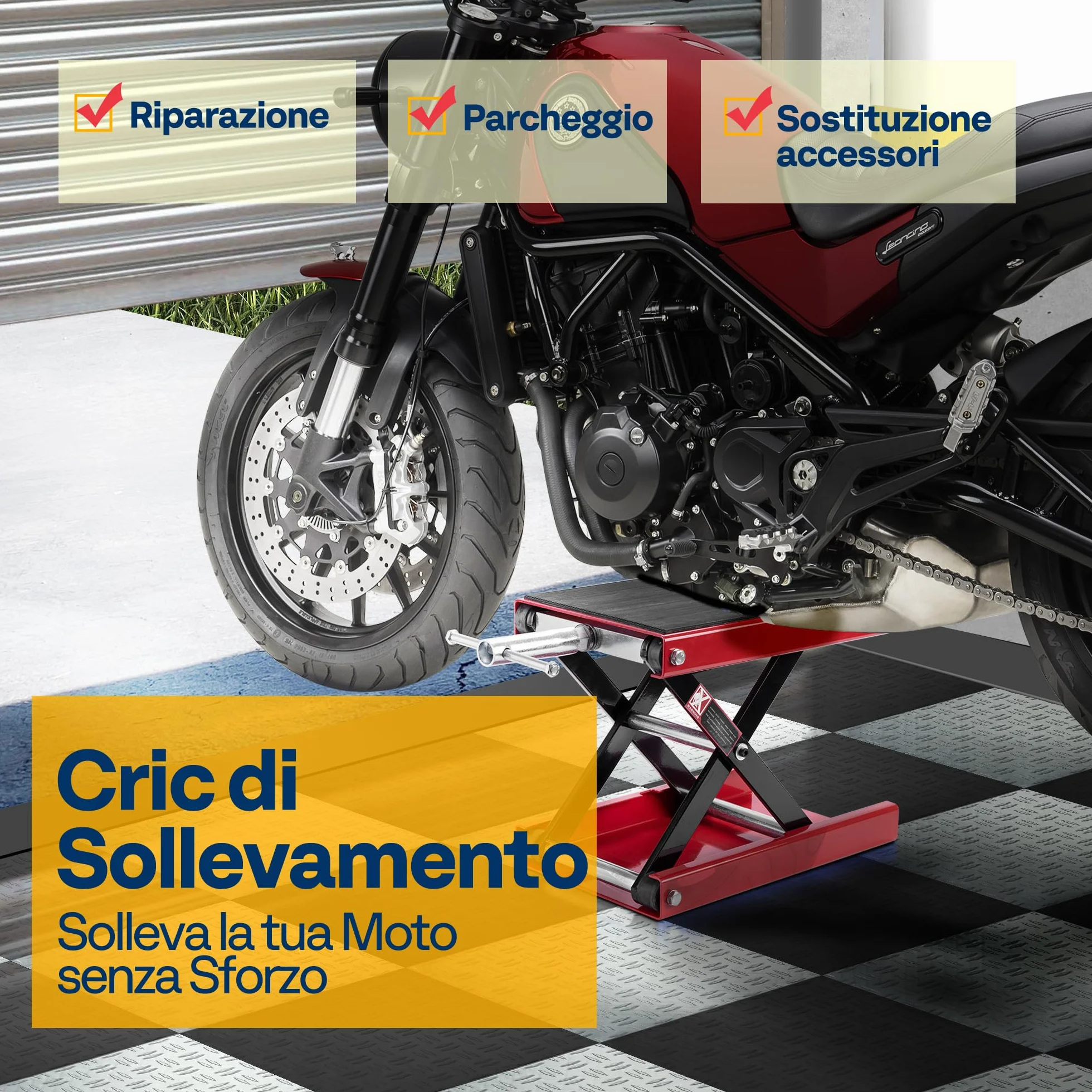 VIVOHOME Sollevatore Moto Altezza Regolabile Centrale a Forbice, Ponte Sollevatore in Acciaio Alzamoto 500kg Capacità per Auto ATV Motocross Riparazione Garage Rosso