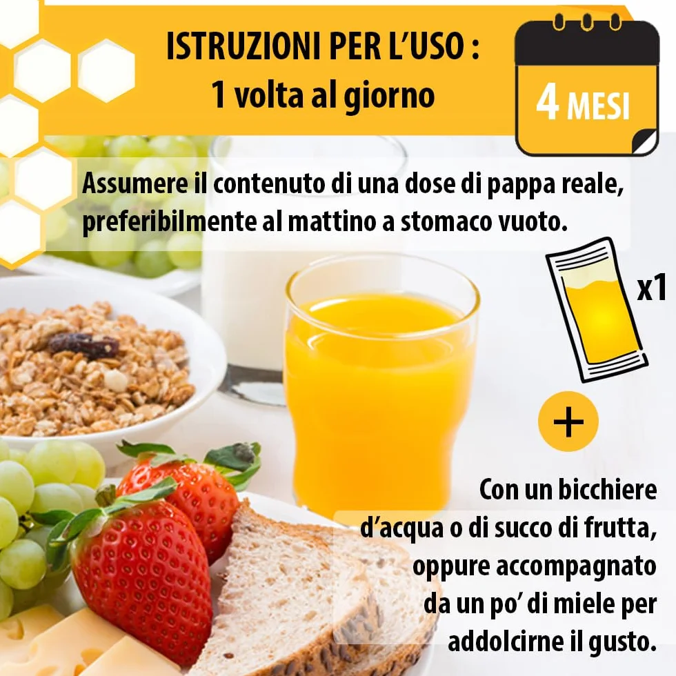 Pappa reale biologica e fresca 120g 100% naturale 120 baccelli da 1 grammo