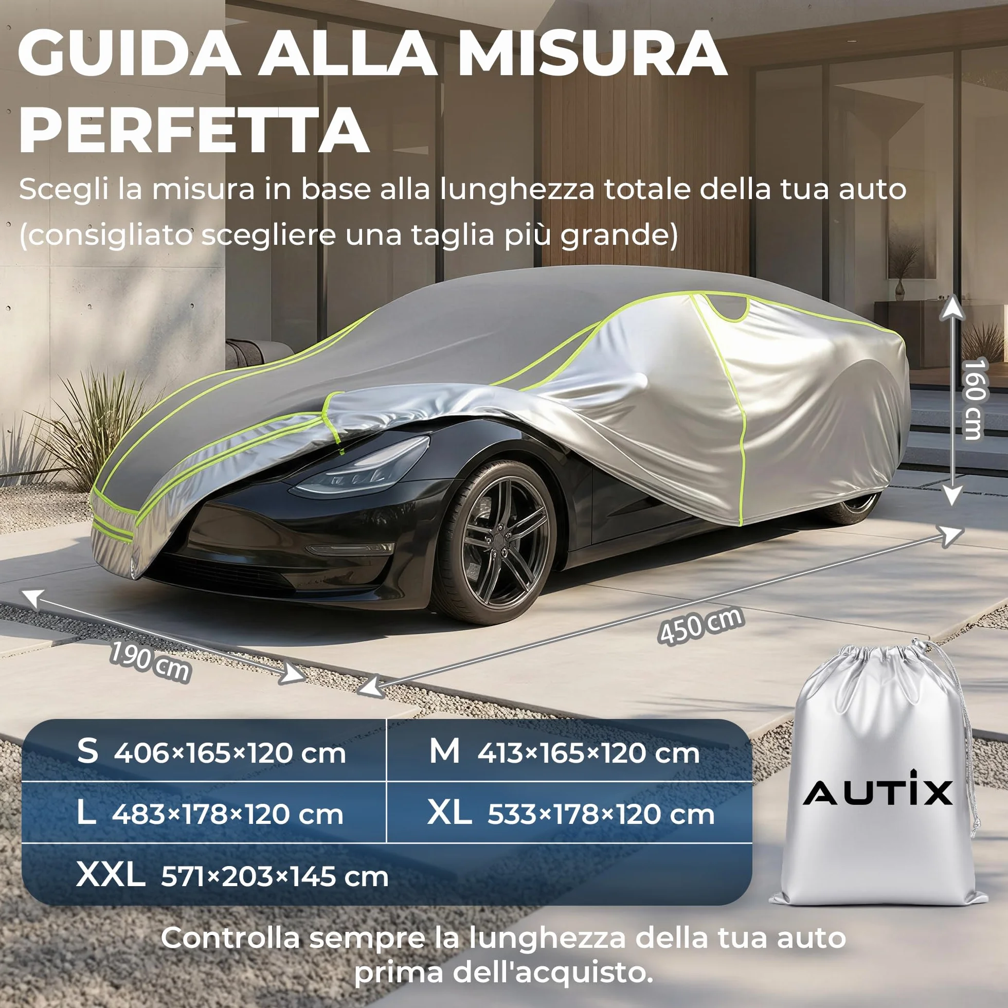 Telo Antigrandine per Auto Imbottito Spesso Impermeabile con Zip Laterale, Copriauto 3 Strati EVA Antiurto, Protezione UV Pioggia Neve Vento (AUTO L:483 * 178 * 120 cm)