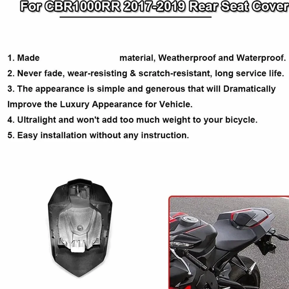 Carenatura del Sedile Posteriore per H&Onda CBR1000RR 2017-2019 Moto Passeggero (Matte Black)