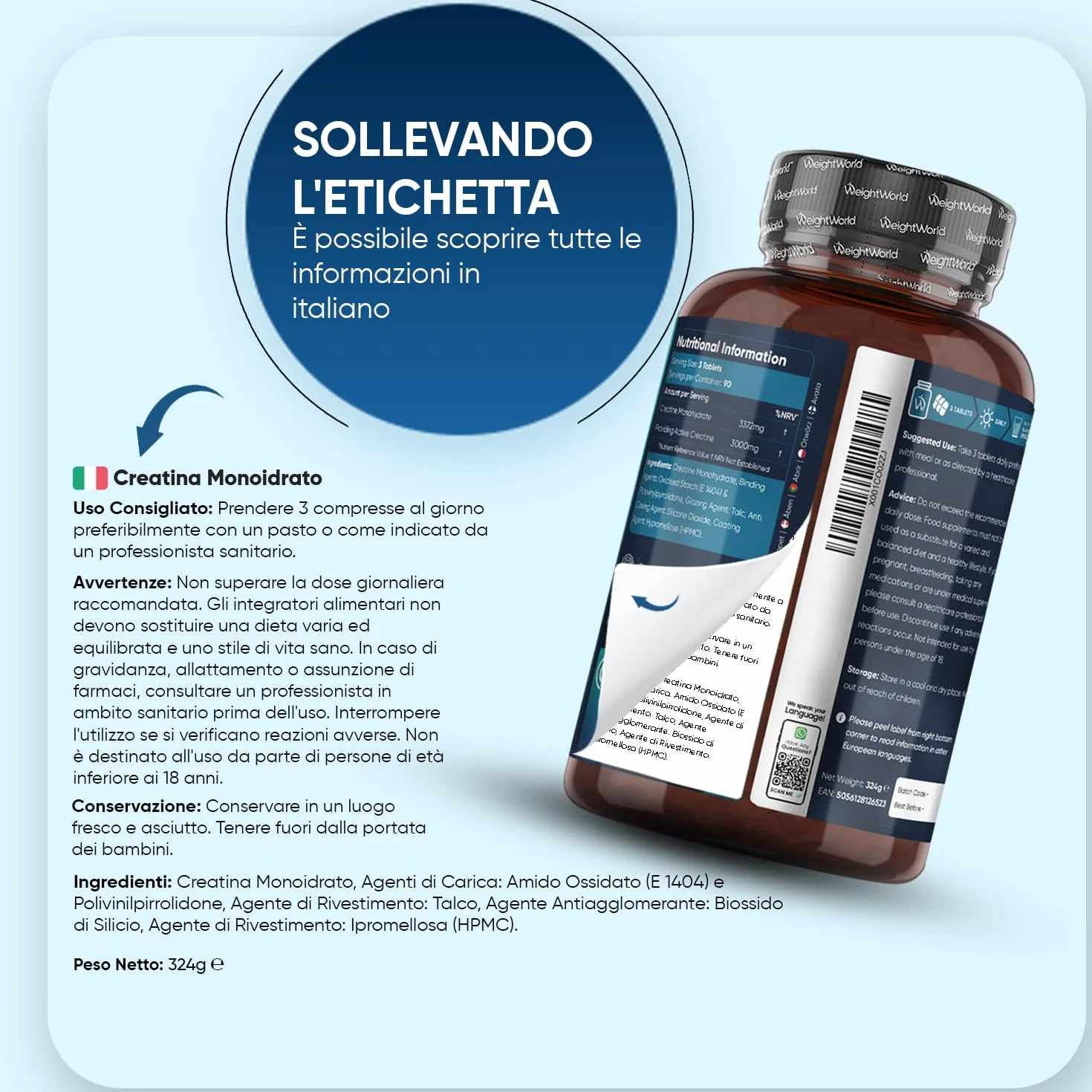 Creatina Monoidrata Vegana 3000mg 270 Compresse Pre Workout Intra Post Workout