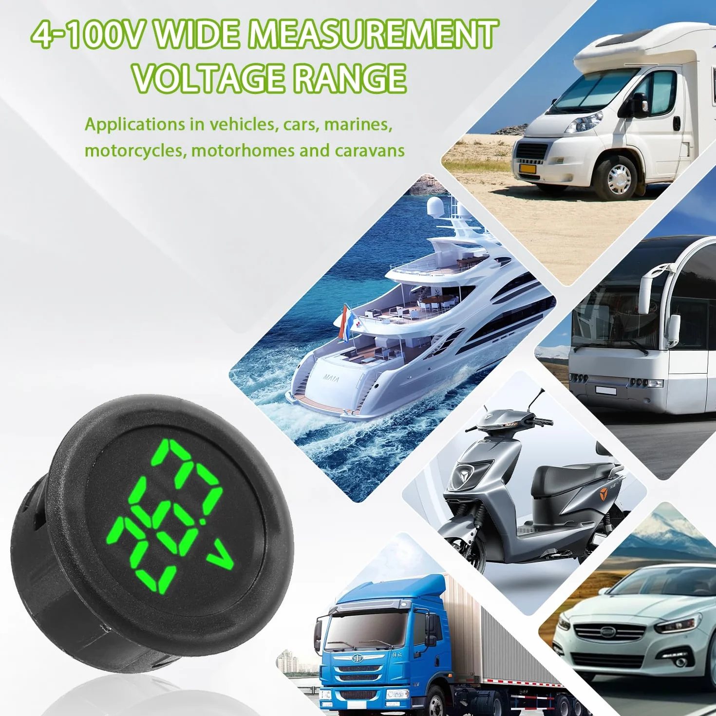 6 pezzi Voltmetro Digitale DC 4-100V, 3 cifre di 2 fili tester LED Display per Auto/Moto/Marina/Camion/Barca/Camper/Caravan (Rosso & Blu & Verde)