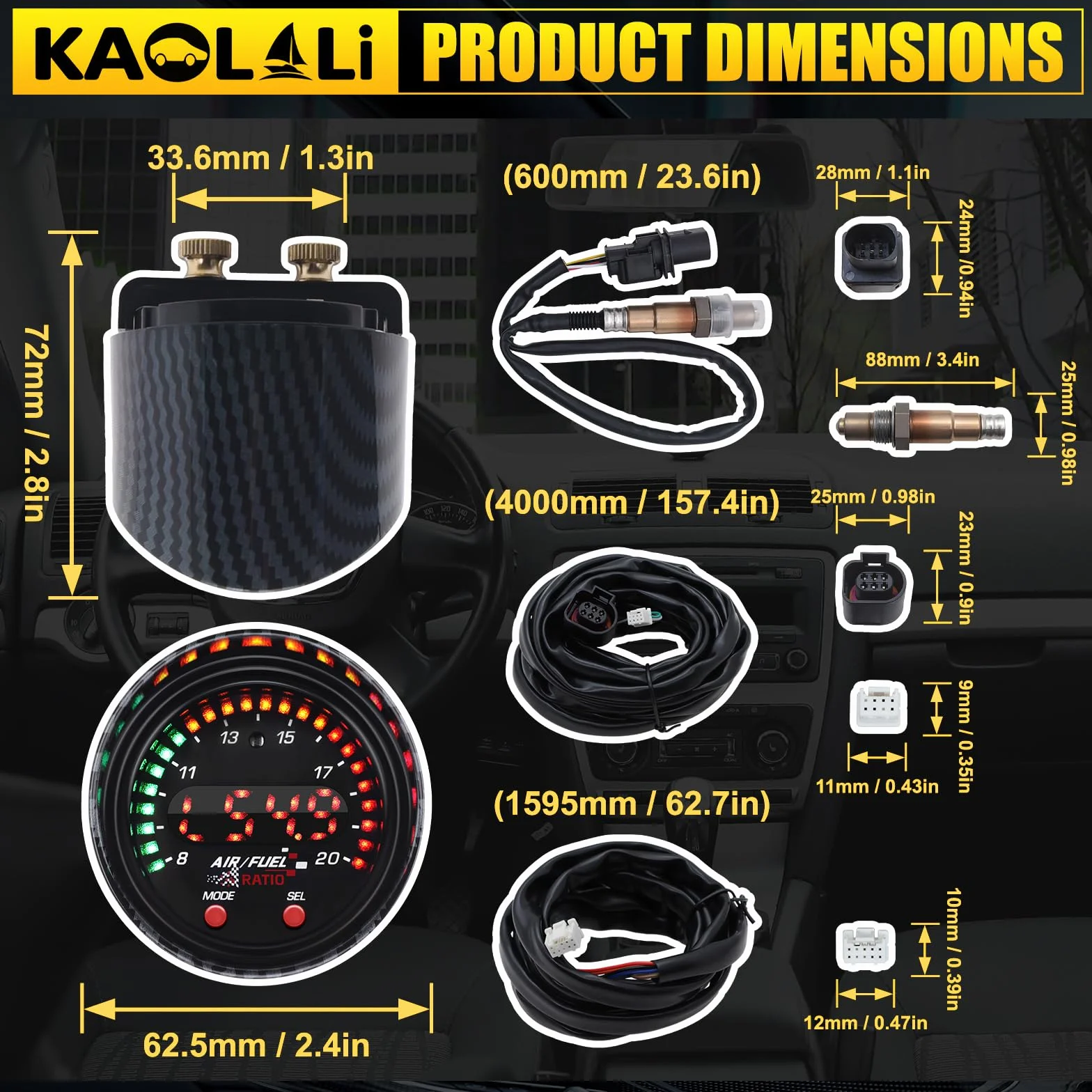 KAOLALI 30-0300 X-Series AFR Wideband UEGO Controller Sensor Kit 52 mm Display