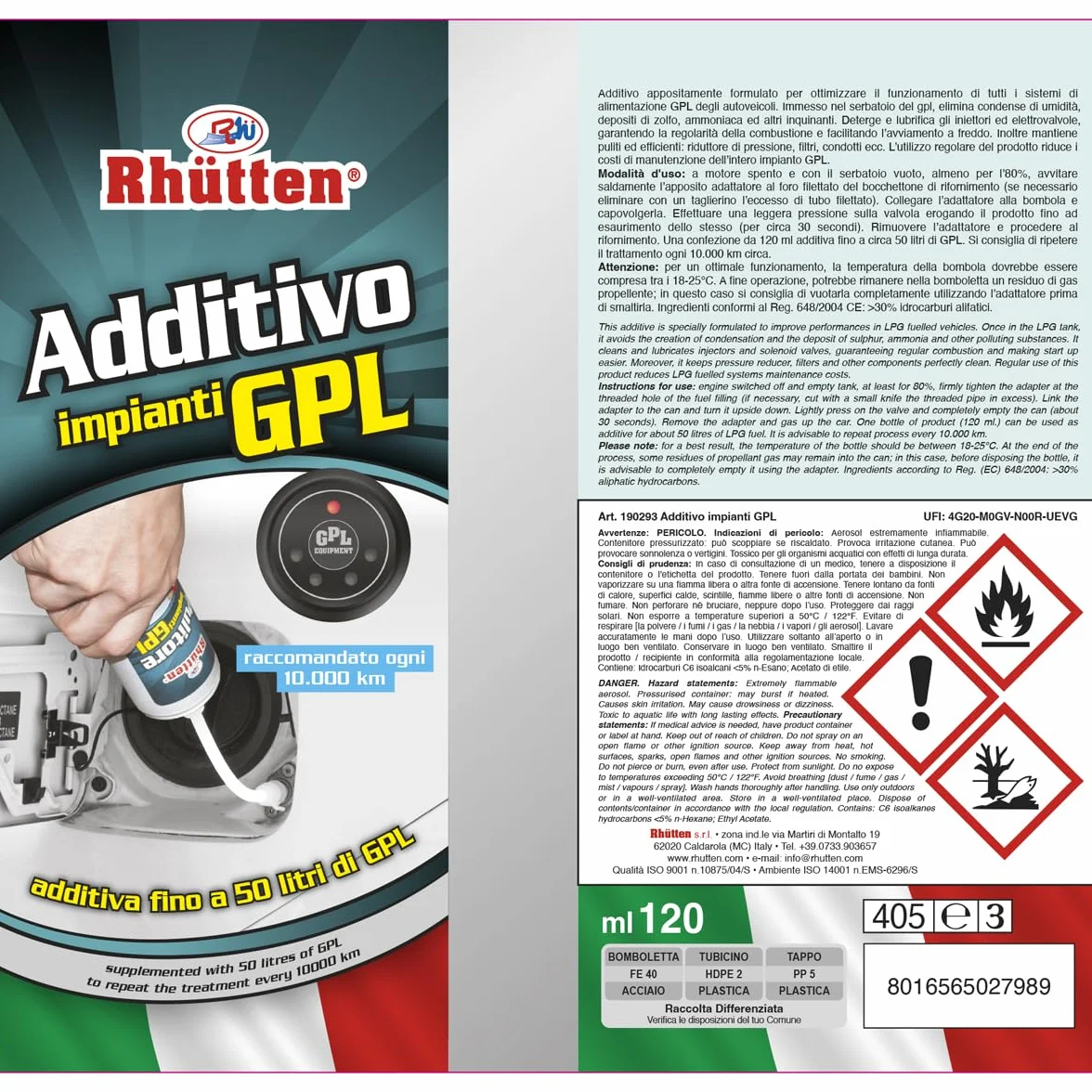 Rhutten Additivo Gpl Sistema Alimentazione Monodose 120ml