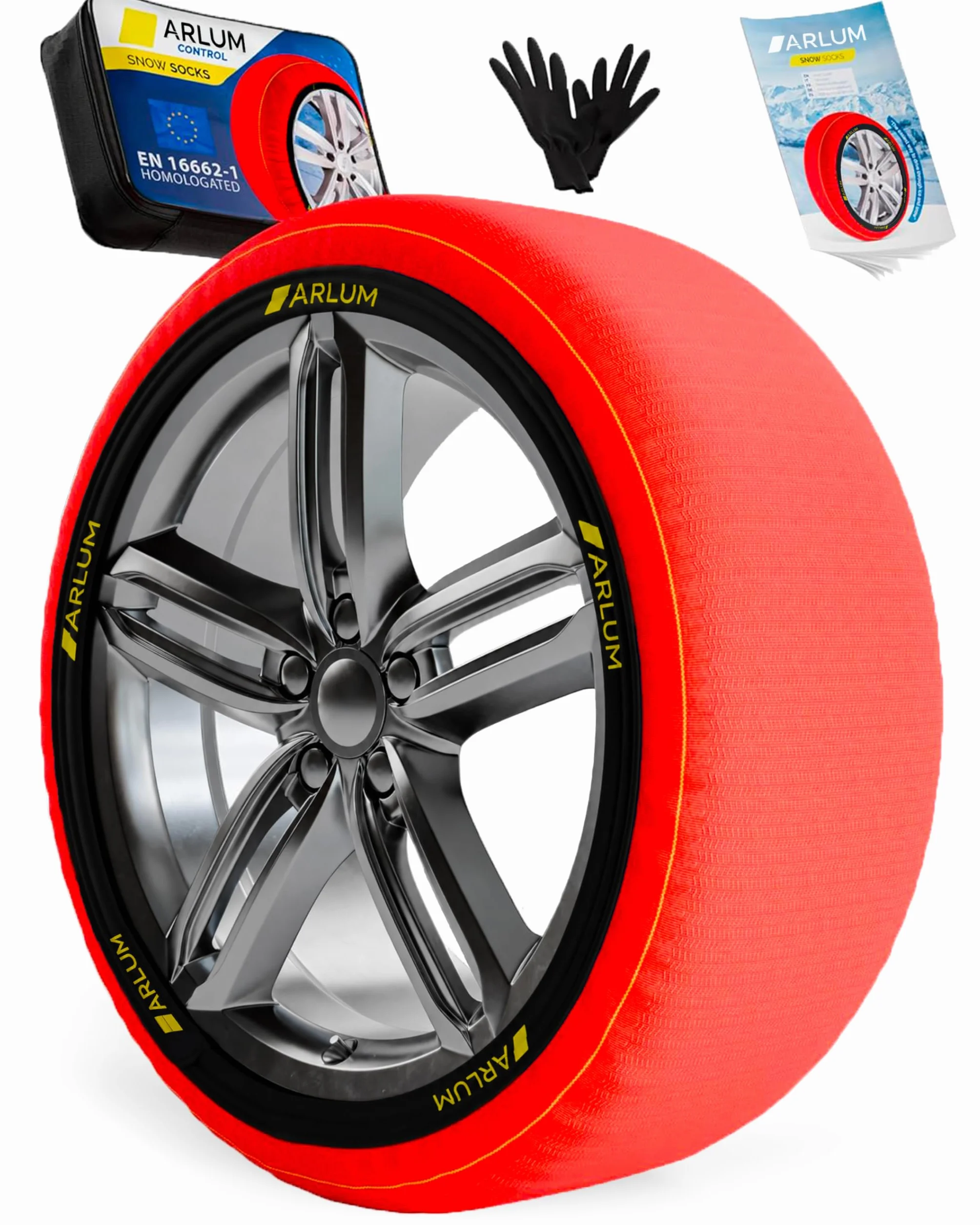 ARLUM Calze da Neve Omologate Italia EN 16662-1 Control Due Catene da Neve in Tessuto per Auto Snow Sock Taglia XL R14-R22