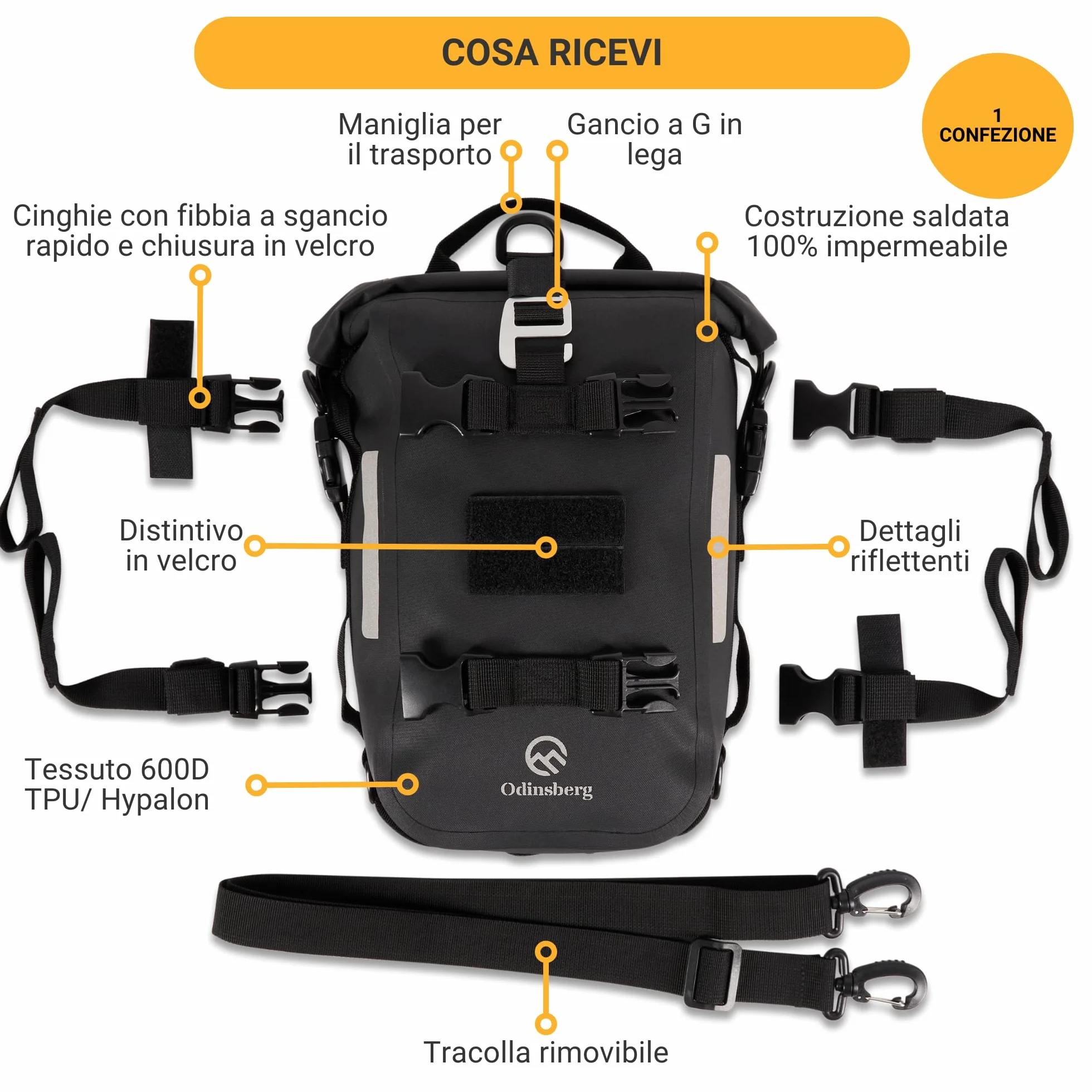 Odinsberg 7L Borsa Impermeabile Moto Posteriore Laterale Sella Drybag Rullo Portapacchi