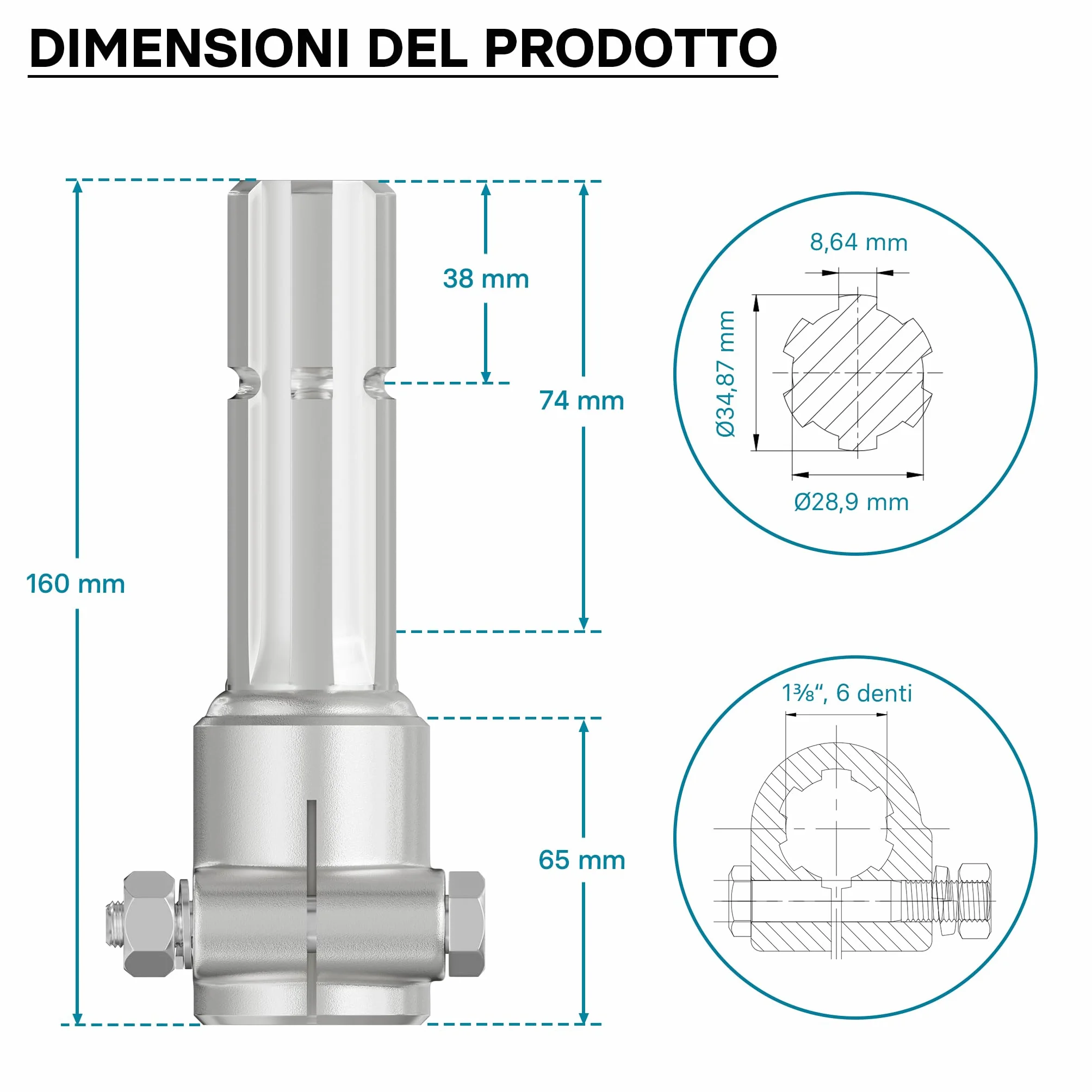 Wiltec Boccola Albero cardanico 160 mm 1 3/8" 6D Trattore