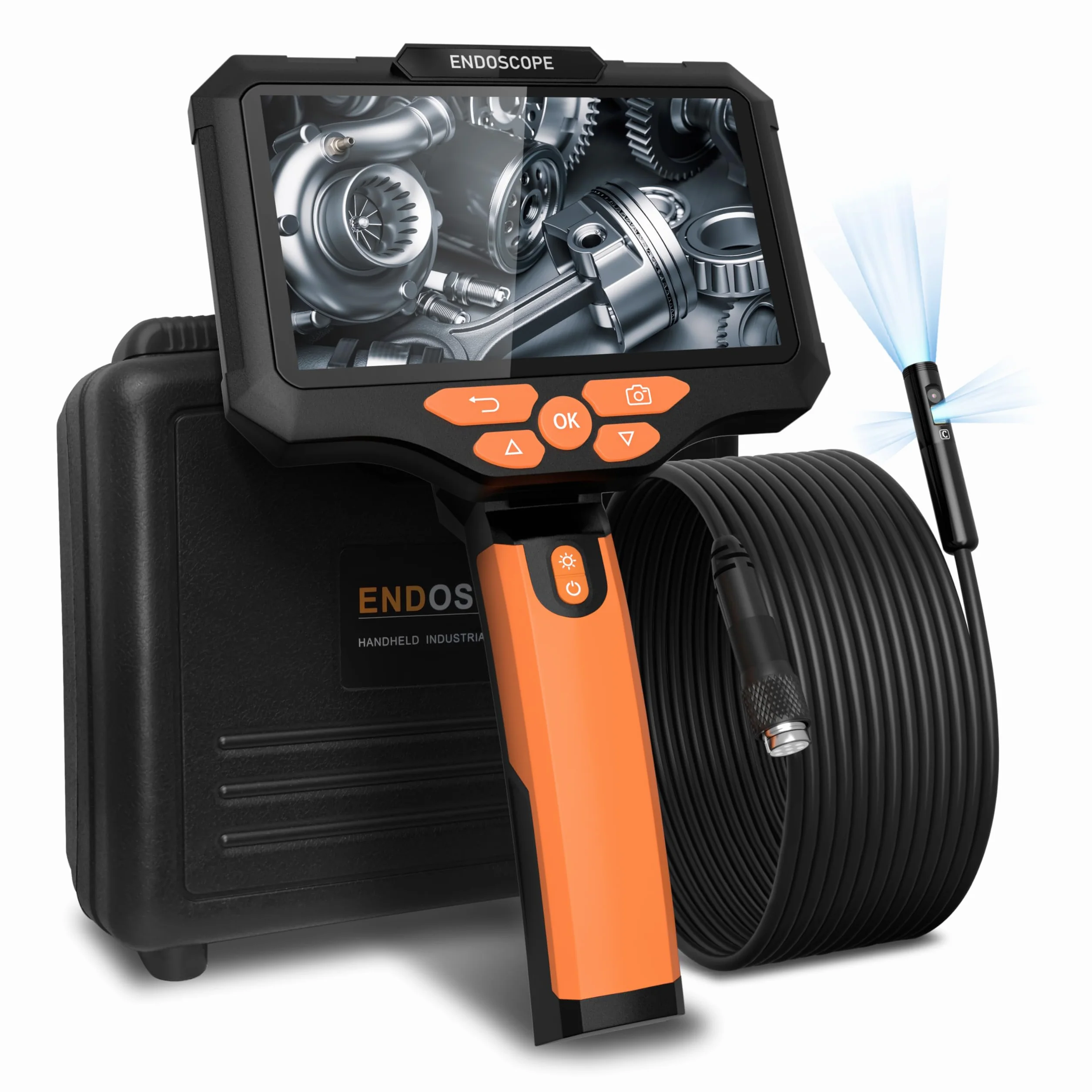 Telecamera Ispezione 10M Tre Lenti 1920p HD Endoscopica Tubi Schermo IPS 5 Pollici IP67 Sonda 8mm TF 64G