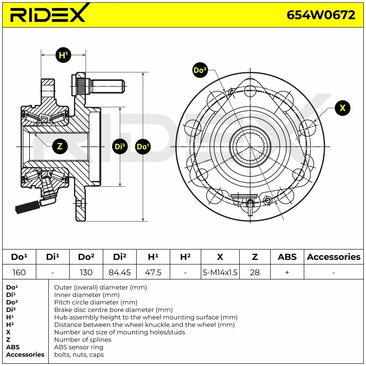 RIDEX 654W0672 Kit cuscinetto ruota Anteriore bilaterale Compatibilità con SSANGYONG Rexton/Rexton II GAB