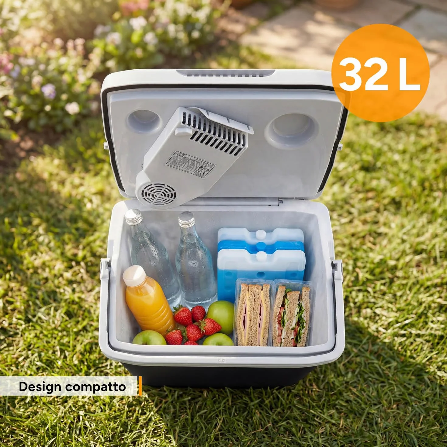 TZS First Austria - Frigo Portatile Elettrico 32L - Tripla Alimentazione con USB-C PD 3.0 - Raffreddamento e Riscaldamento - 12V/230V/USB-C - Minibar - Nero/Grigio