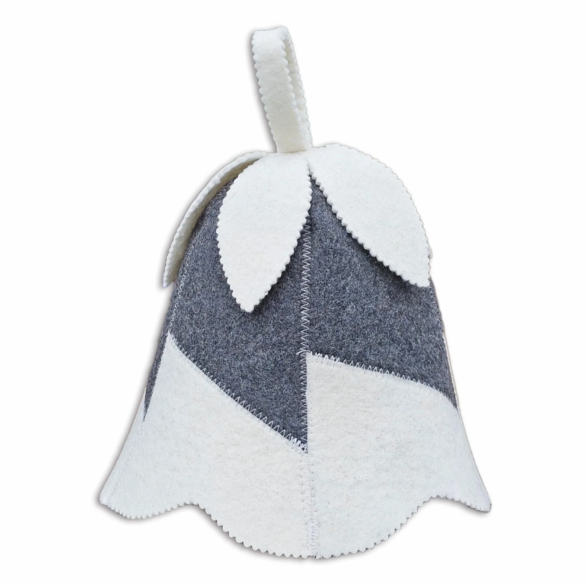 Cappello da sauna in feltro di lana 100% donna bianco grigio con ricamo floreale