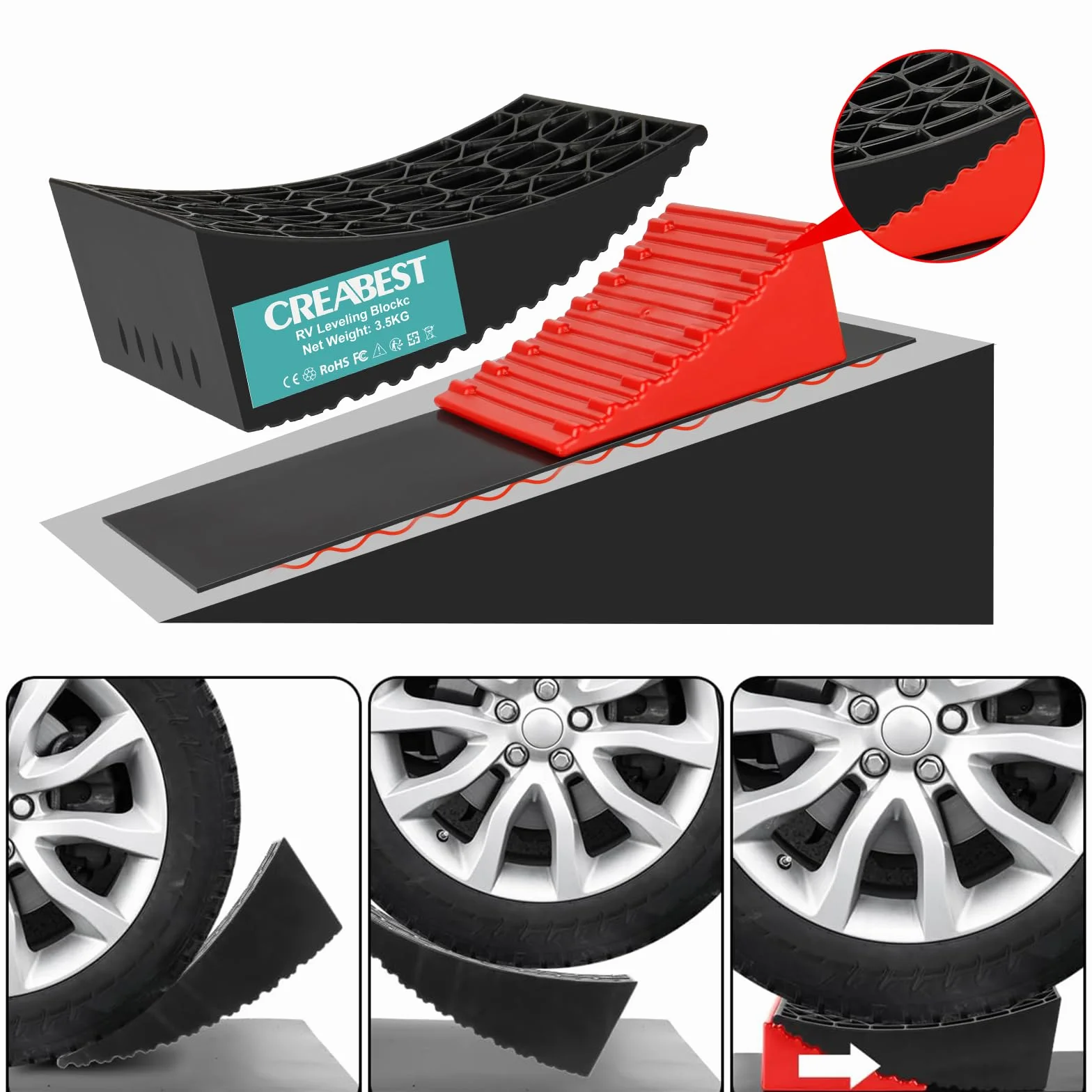 Exmate Set di 2 livellatori per camper, livellatore curvo con cunei per rimorchi da viaggio, livellamento leggero e senza passaggi