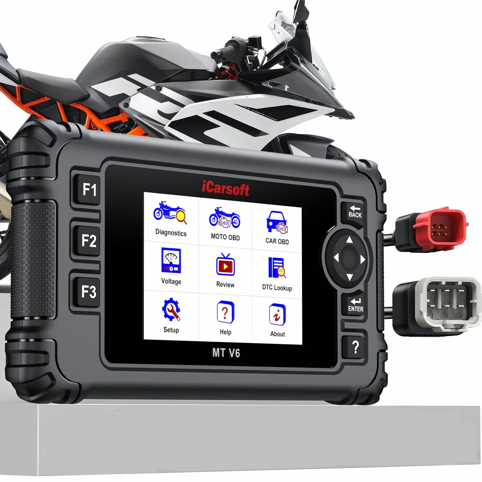 iCarsoft MT V6 Scanner OBD2 Diagnostica Moto KTM, 88 Servizi Manutenzione, 108 Test Attuatori, Test Batteria