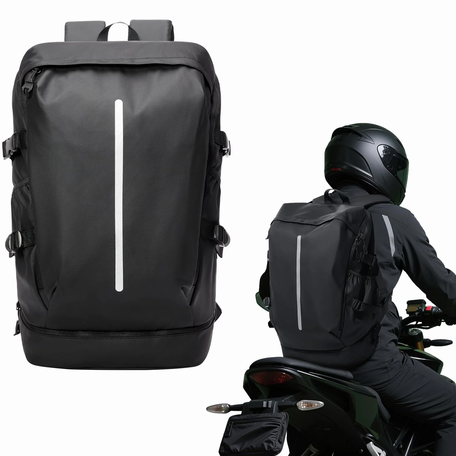 Zaino da Moto Impermeabile Grande con Scomparto per Scarpe, Nero