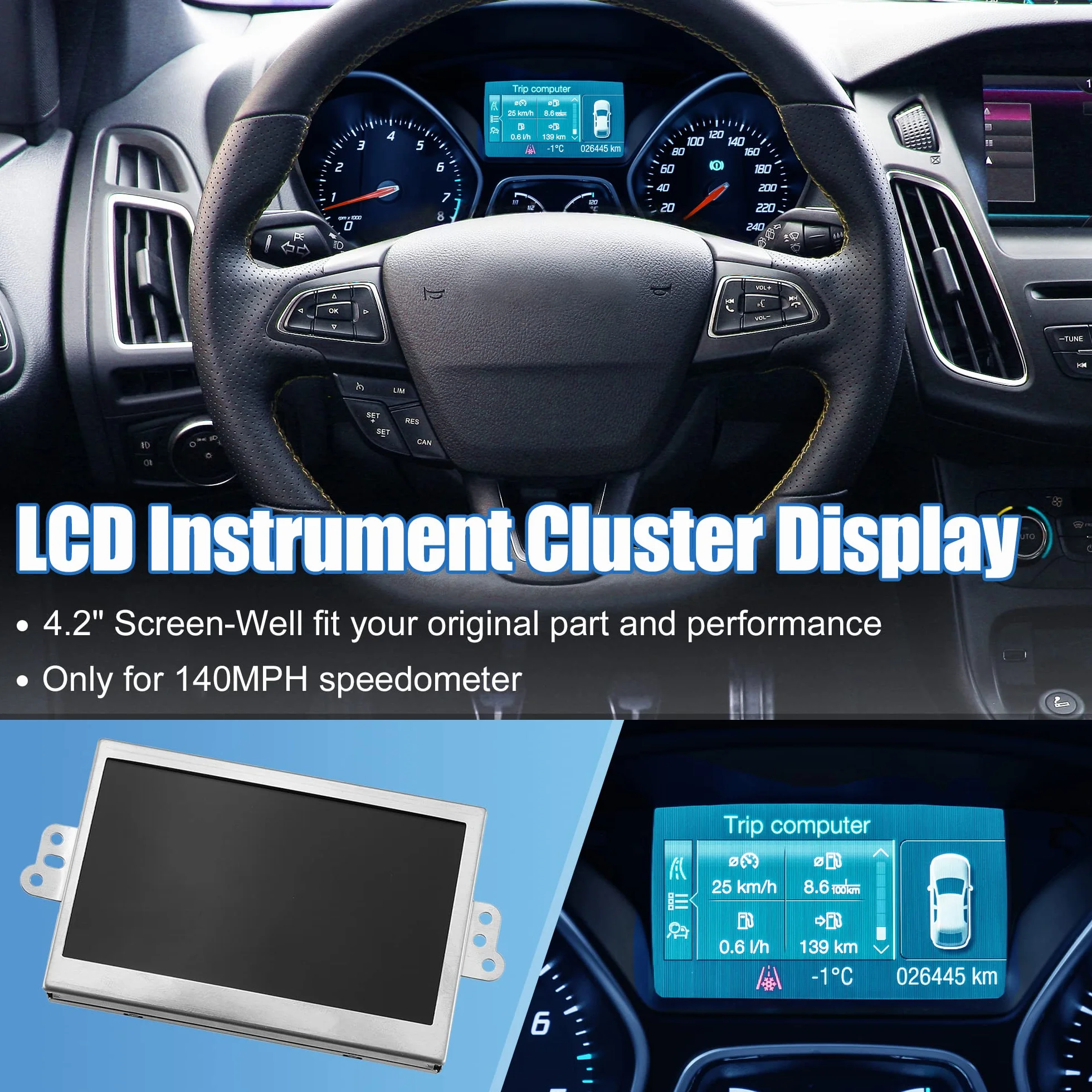 X AUTOHAUX Display LCD Schermo a Colori LQ042T5DZ12 4.2 "per 140MPH Tachimetro Strumento per Ford Escape Focus 13-16 per Ford Edge 12-14 50 Pin CMOS Risoluzione Chiara Modulo LCD Anti Graffio