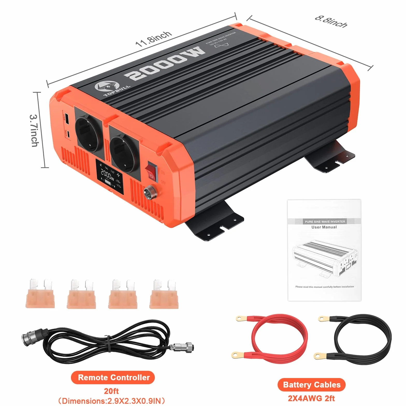 Inverter 2000W 4000W Onda Pura 12V 220V Convertitore di Potenza con LCD Telecomando