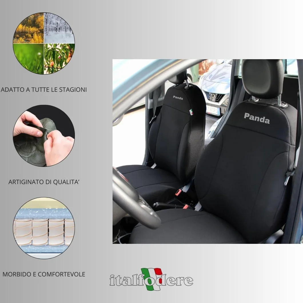 Italfodere Coprisedili Anteriori Compatibili Fiat Panda 2012 III Serie Cotone Accoppiato Nero