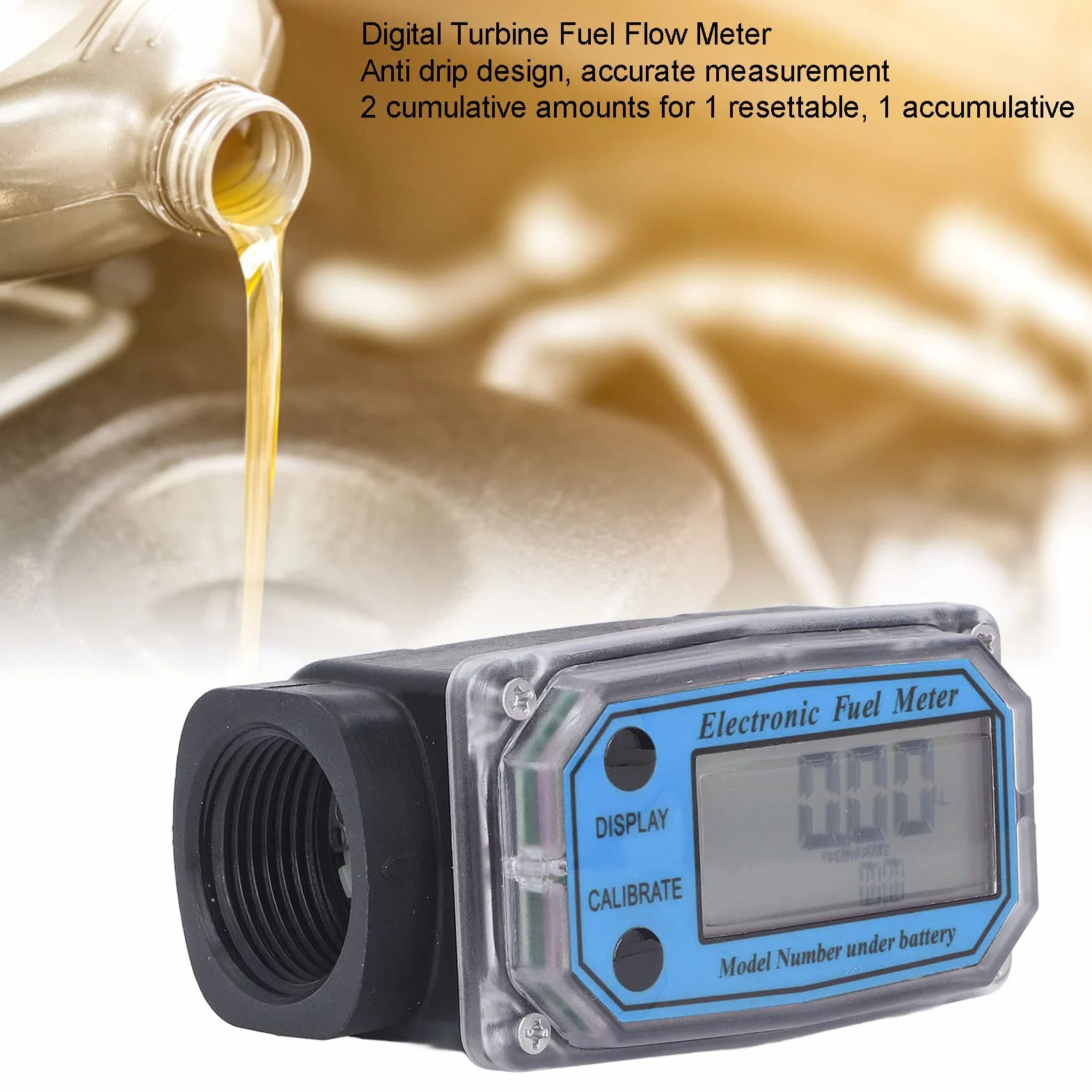Flussometro a Turbina, Flussometro Digitale del Carburante, Misuratore di Portata del Carburante a Turbina con Display Digitale con Batteria per Misurare la Benzina Cherosene (1