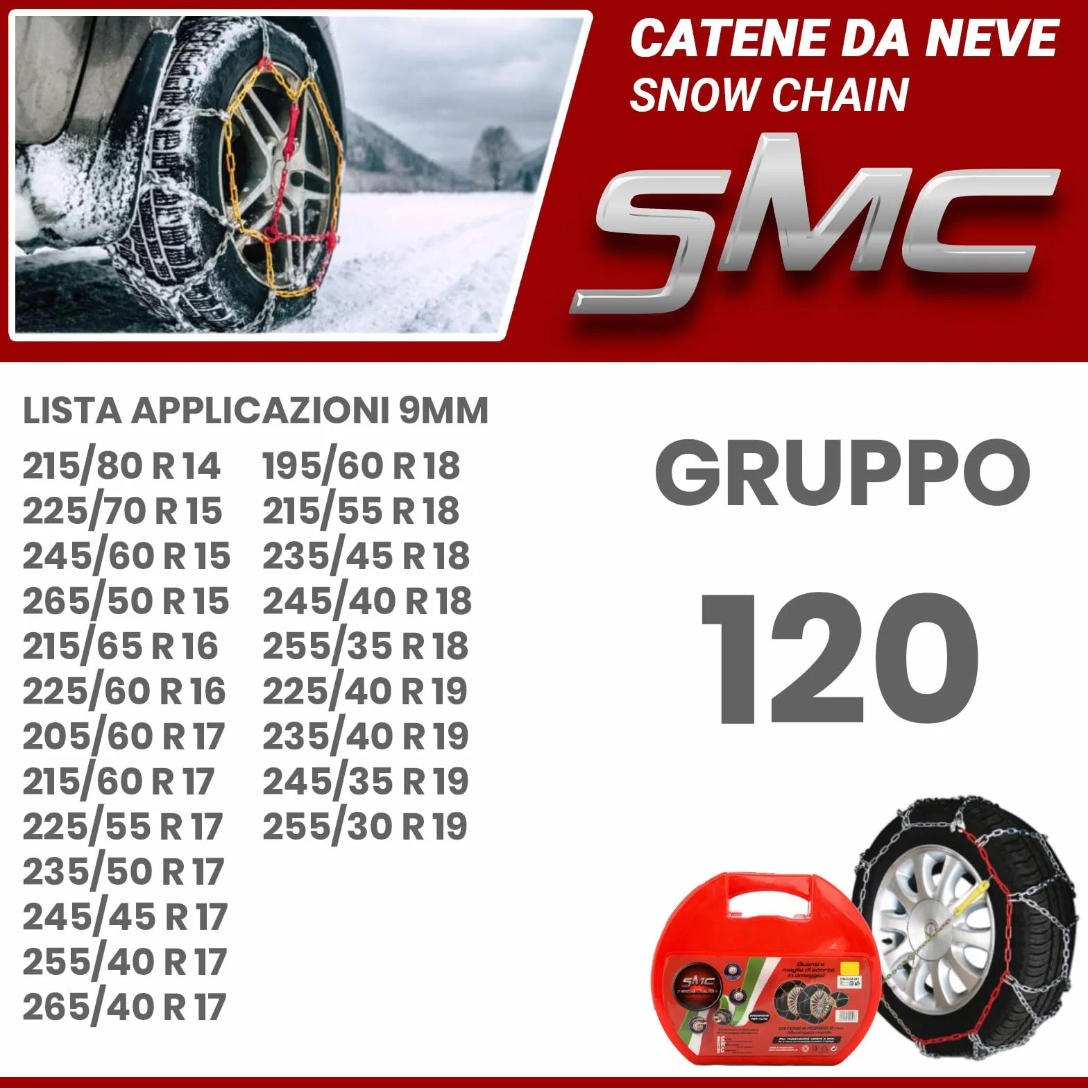 SMC Catene da Neve OMOLOGATE O-Norm TUV 9mm 215/65 R 16