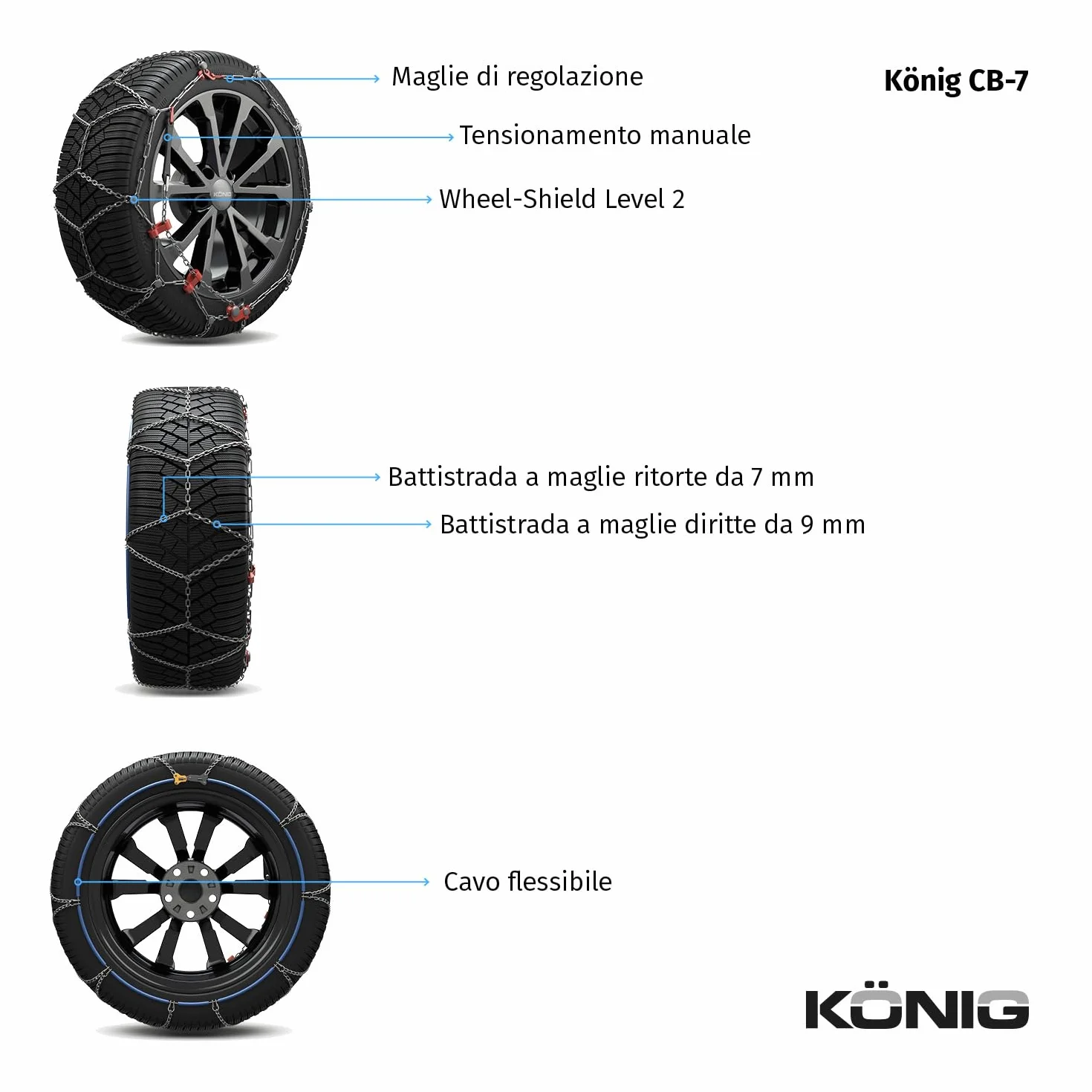 KÖNIG CB-7 095 Catene da Neve omologate