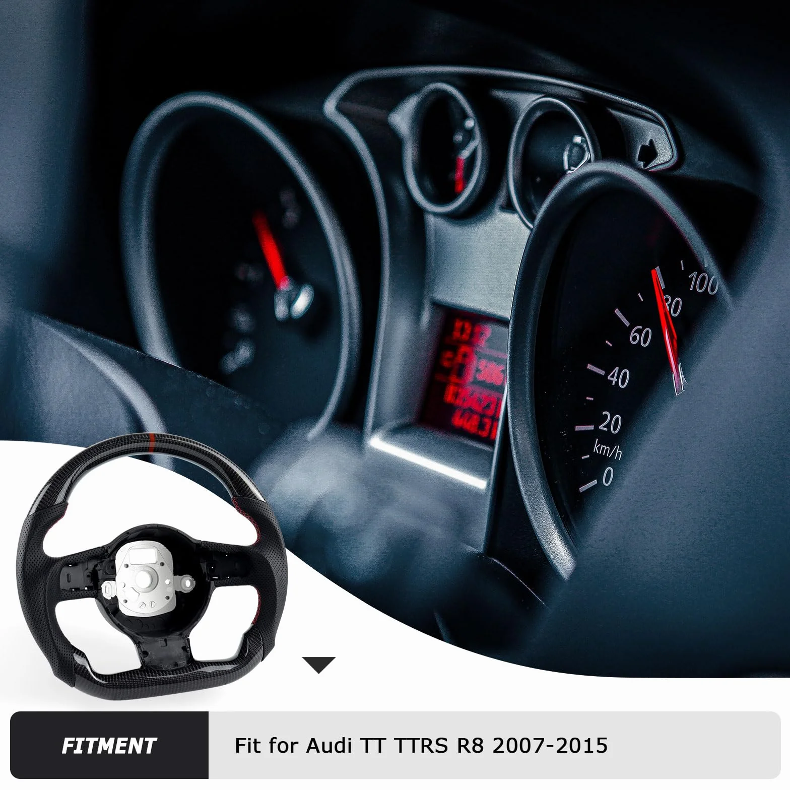 Volante in fibra di carbonio D piatto con cuciture rosse per Audi TT TTRS R8 2007-2015