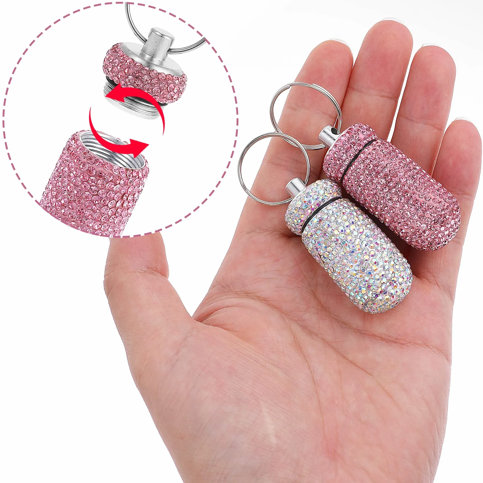 Cobee Contenitore per pillole impermeabile portatile 2 pezzi con cristalli portachiavi