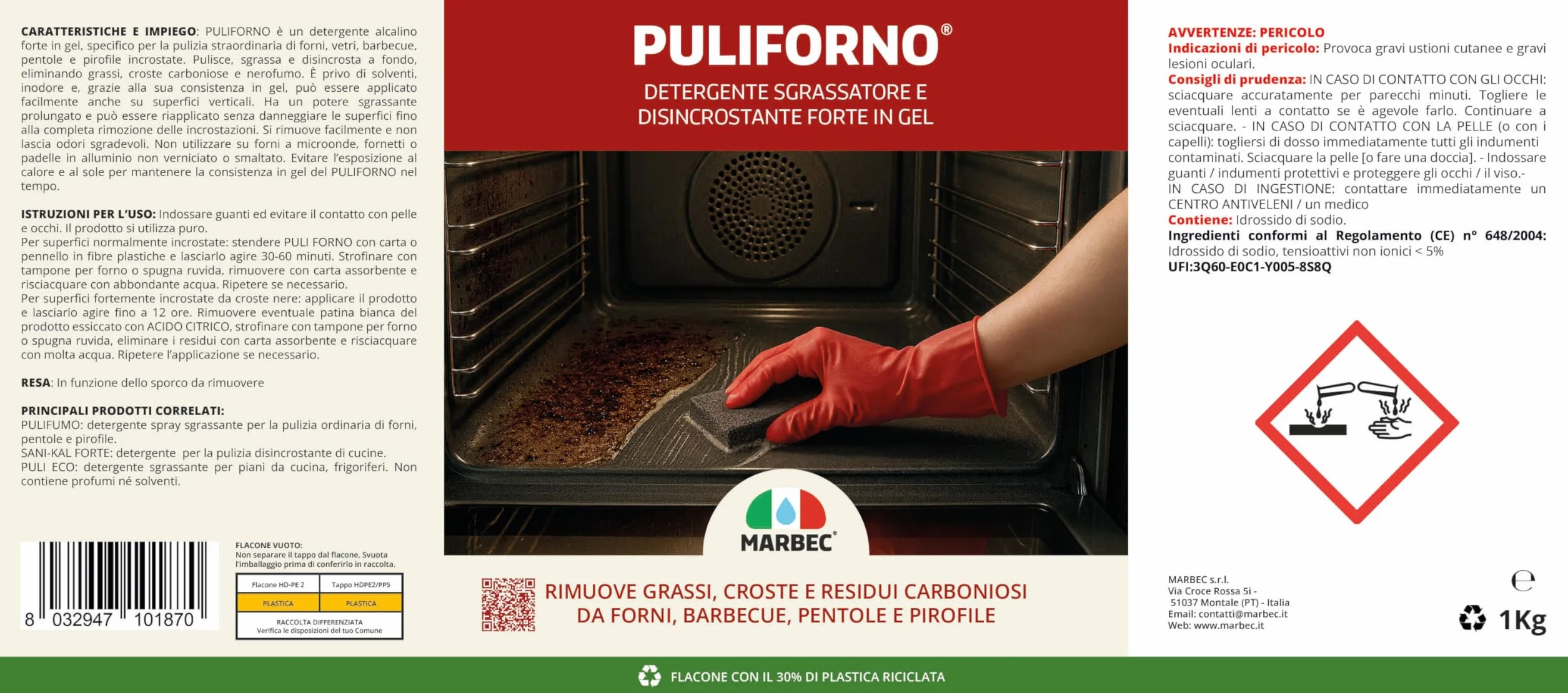 MARBEC PULIFORNO® 1KG Detergente gel disincrostante per forni e barbecue