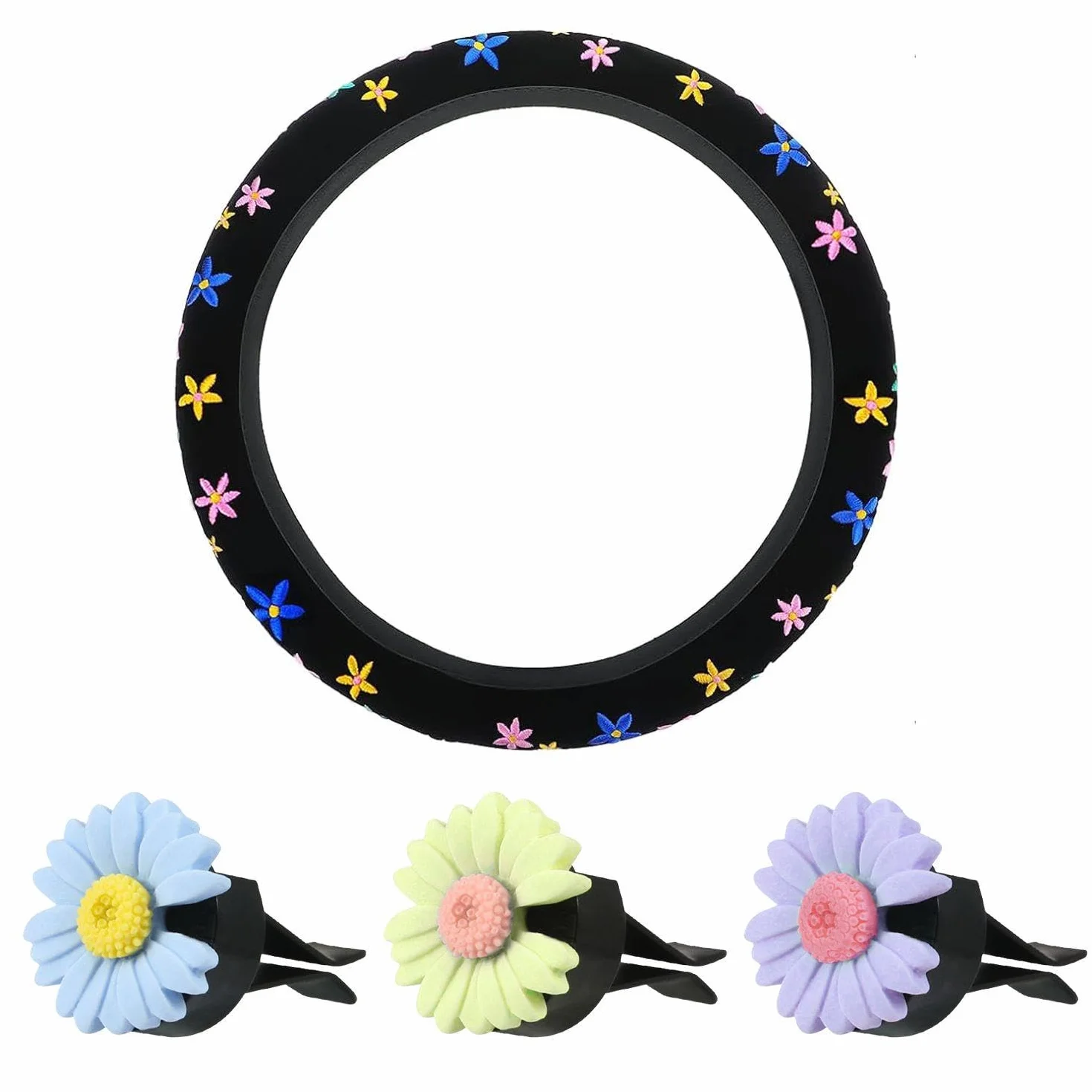 Coprivolante Ricamato Floreale Da 1 Pezzo E Clip Decorative Per Presa D'Aria Da 3 Pezzi, Protezione Del Volante, Decorazione Del Volante