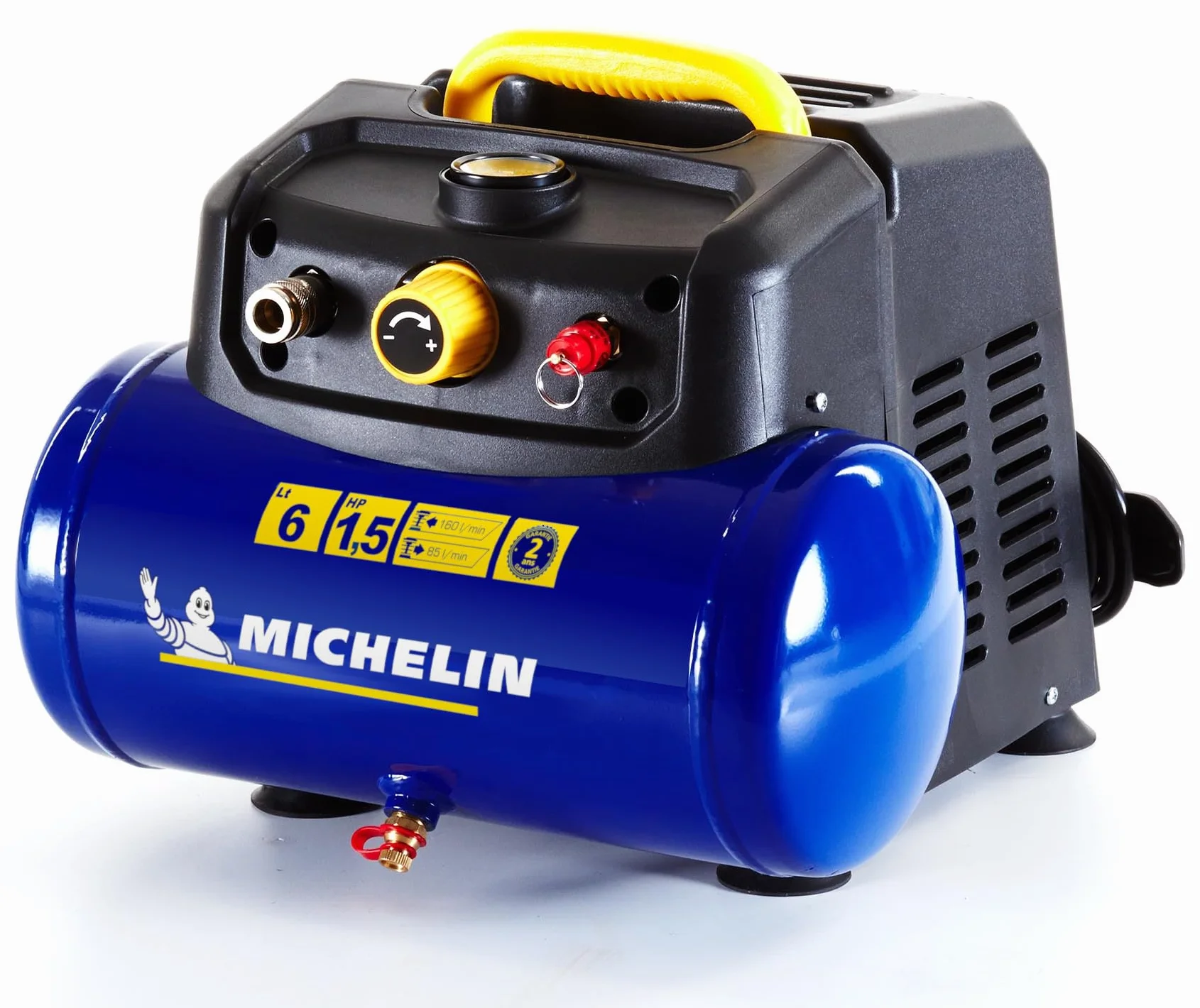 Michelin Compressore d'Aria Portatile MBL6, Compressore Aria Oil-Free da 6 Litri, Manometro Integrato, Pressione Massima 8 Bar, Potenza 1.5 CV