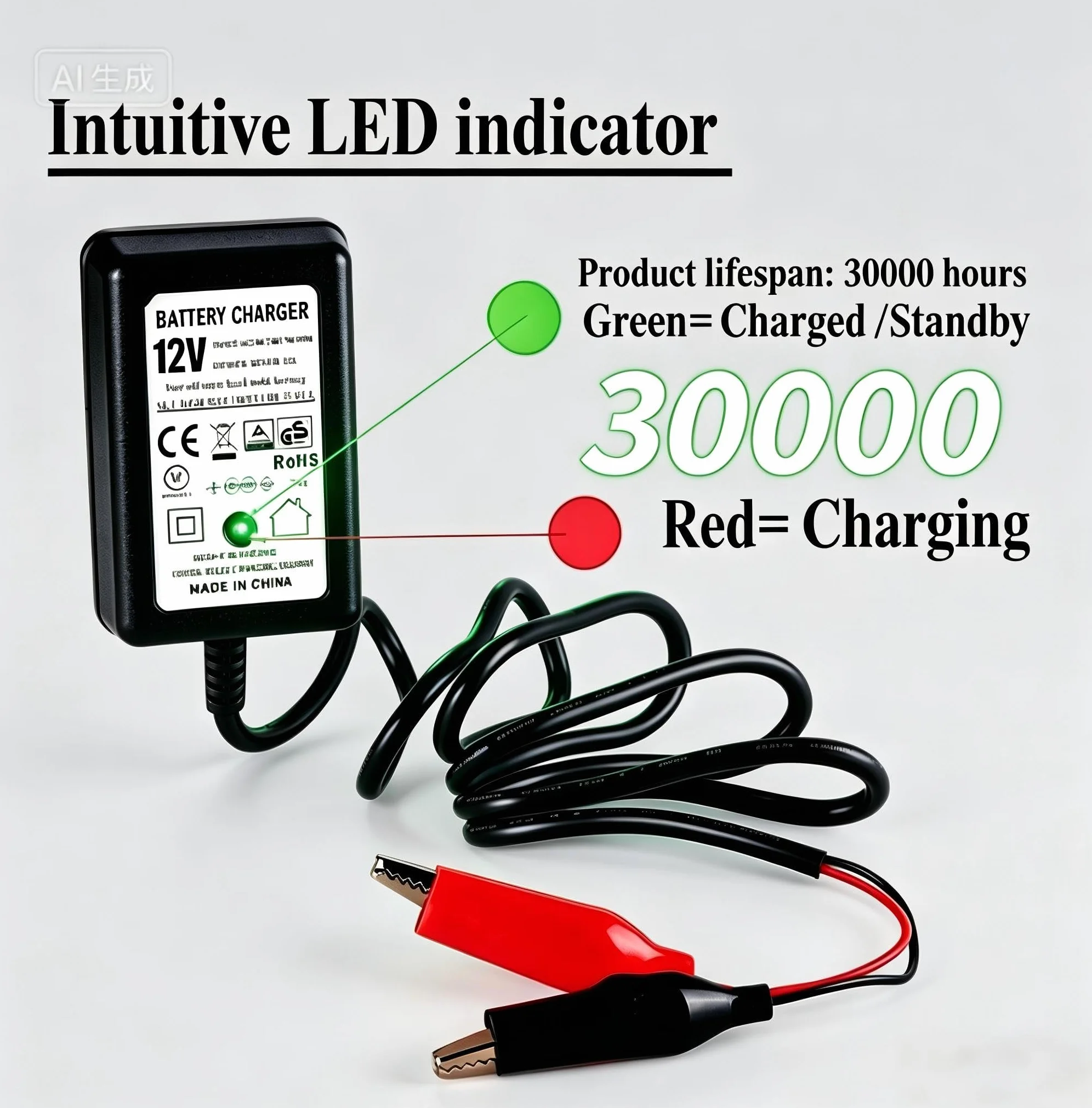Caricabatteria Auto 12V 1500mA Multi Protezioni Caricatore Intelligente Automatico per Batteria al Piombo Acido
