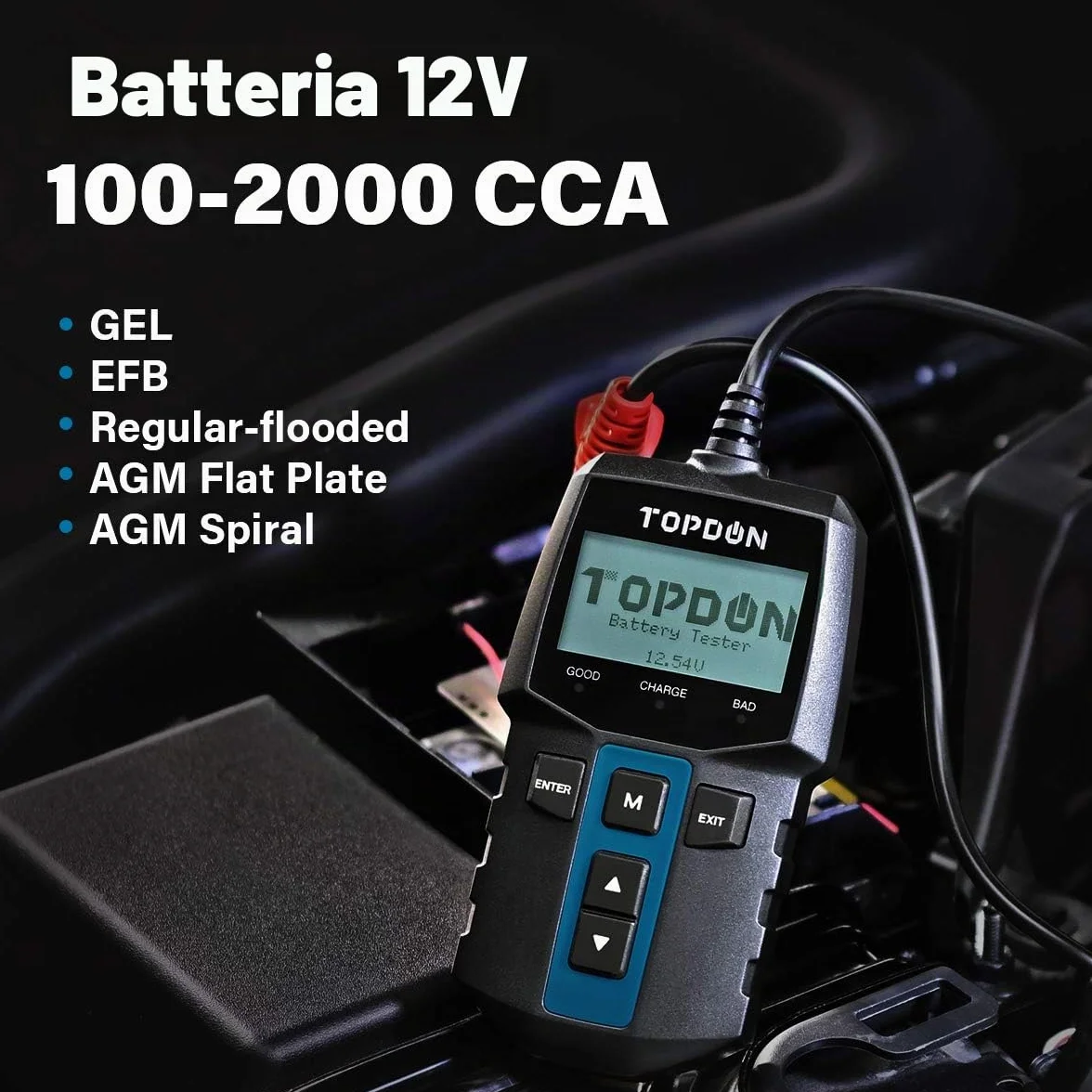 TOPDON BT100 Tester Batteria Auto, 12V 100-2000 CCA Analizzatore Digitale