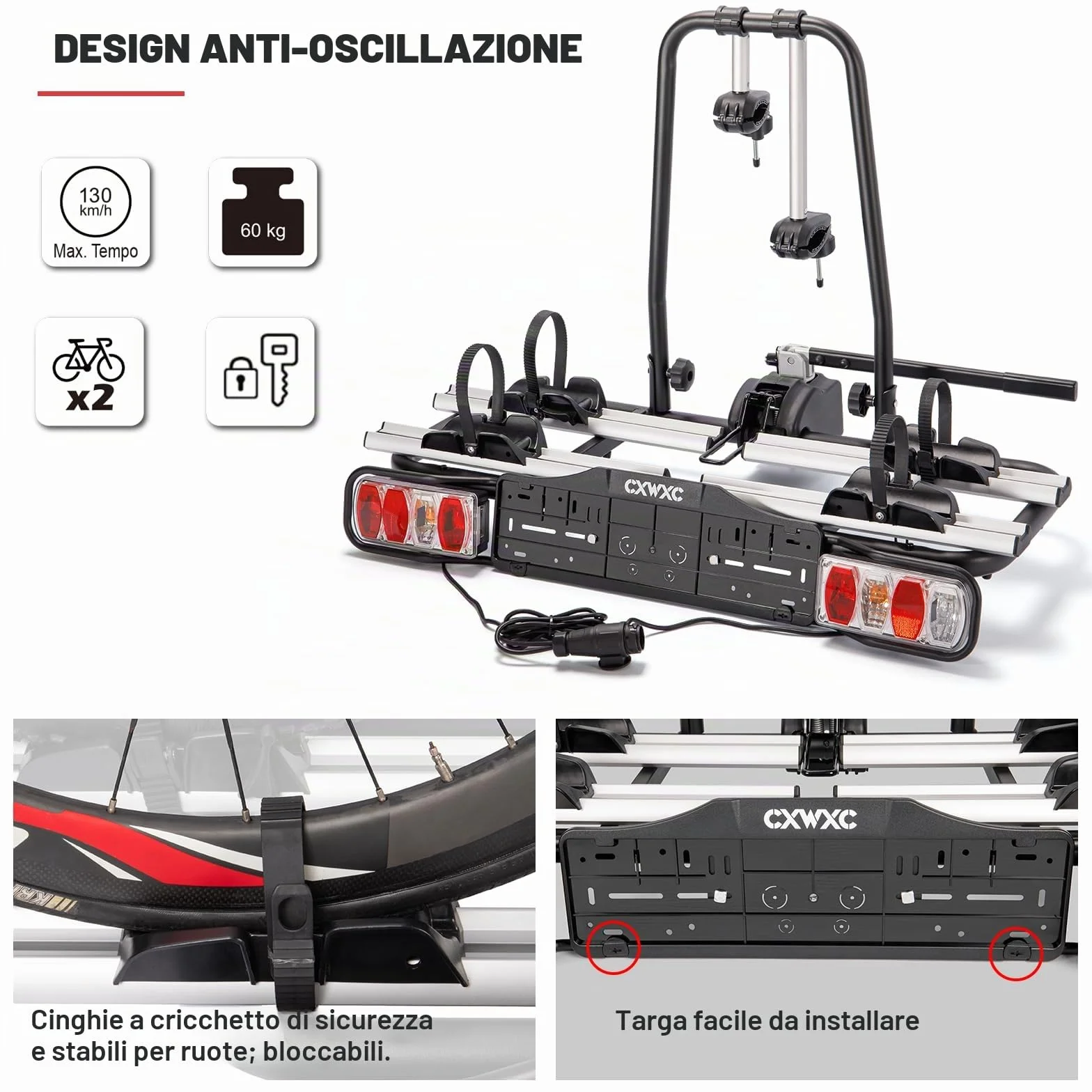 Portabici da traino per auto 2 biciclette elettriche, fusibile sgancio rapido, illuminazione 13/7 pin universale