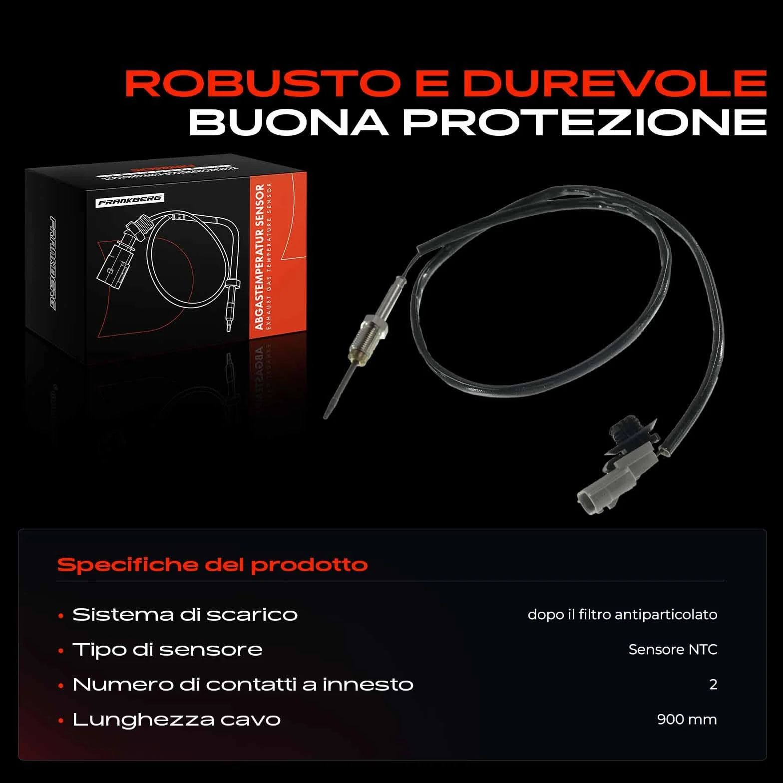 Frankberg Sensore temperatura gas di scarico 2-Poli Compatibile con Megane III Grandtour KZ0/1 Laguna III Grandtour KT0/1 Laguna III BT0/1 Laguna Coupé DT0/1