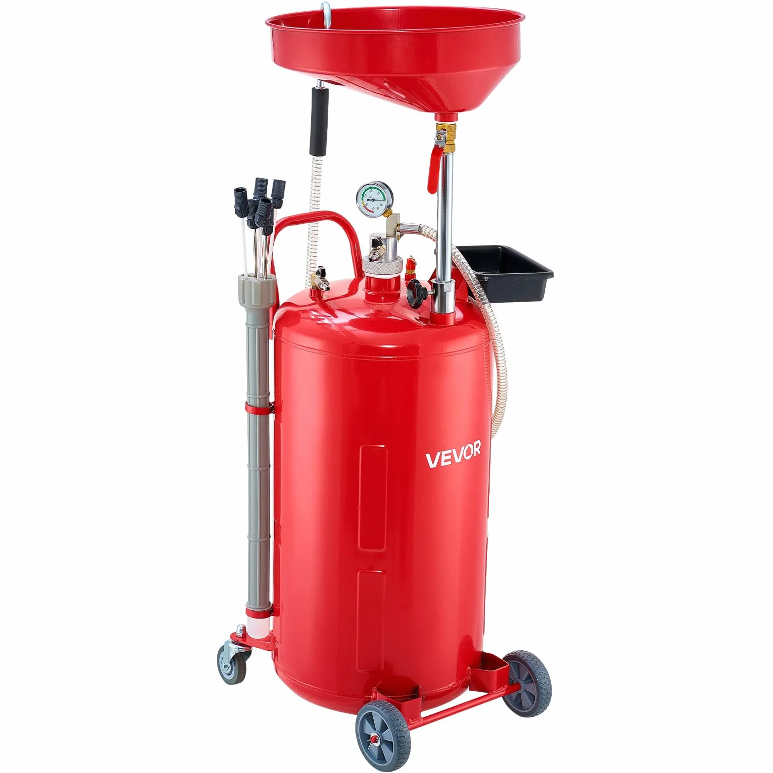VEVOR Serbatoio di Scarico dell'Olio Esausto 79,5 Litri, Scaricatore Pneumatico Portatile per Olio con Imbuto Altezza Regolabile con Ruote, Drenaggio per Trasferimento Carburante per Officine