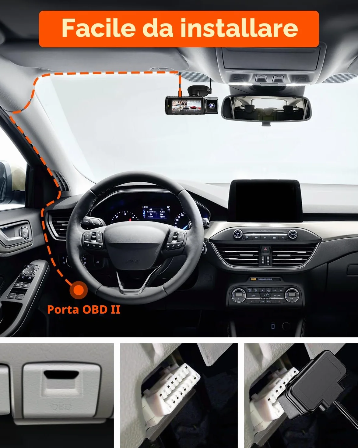 Vantrue VP04 Display USB C OBD 3 livelli protezione bassa tensione 11,6-24,4 V monitoraggio parcheggio 3 m