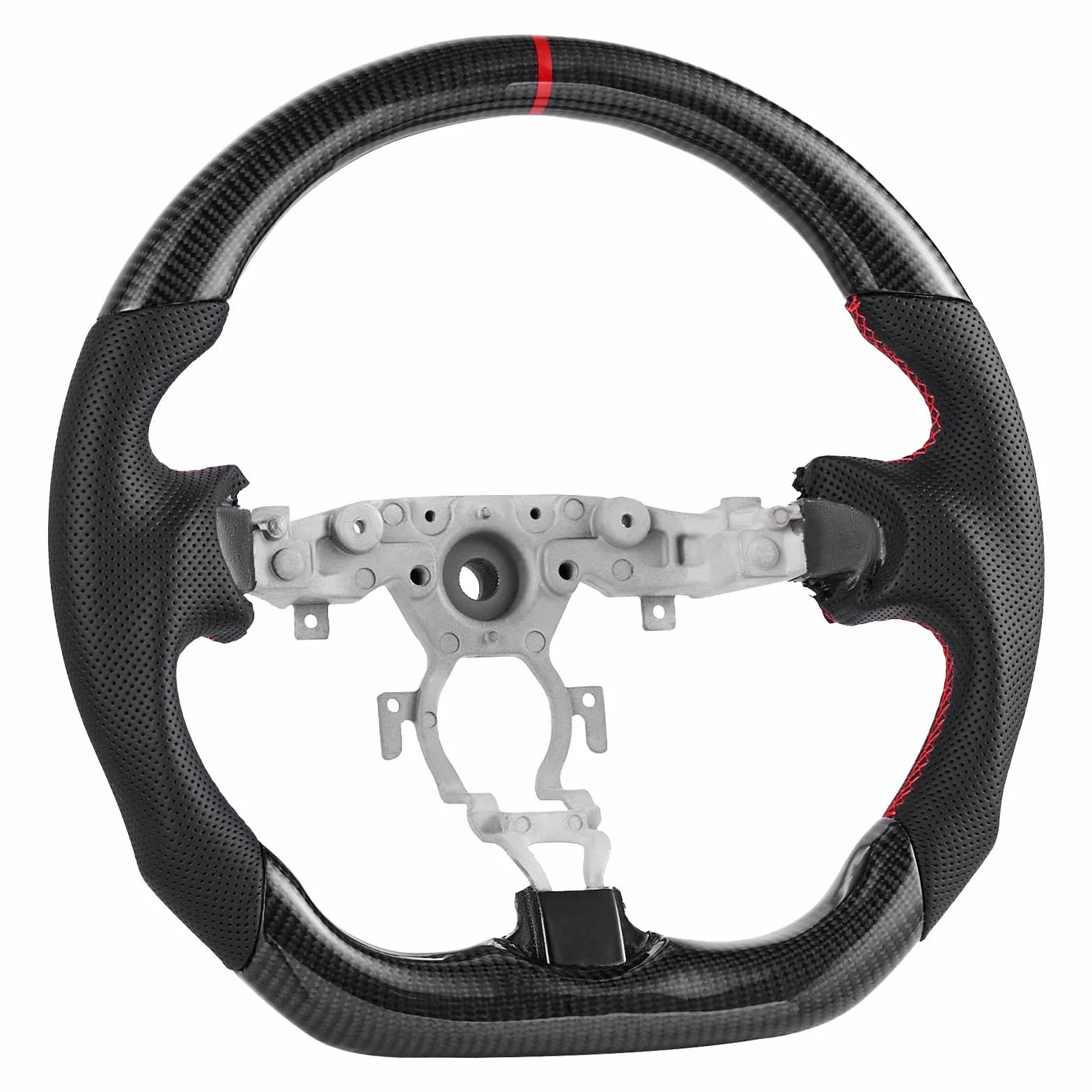 VEVOR Volante per Nissan 370Z 2008-2020, Volante in Fibra di Carbonio a Forma di D con Fondo Piatto, Impugnatura in Pelle con Trama Antiscivolo e Cuciture Precise, Accessori di Ricambio