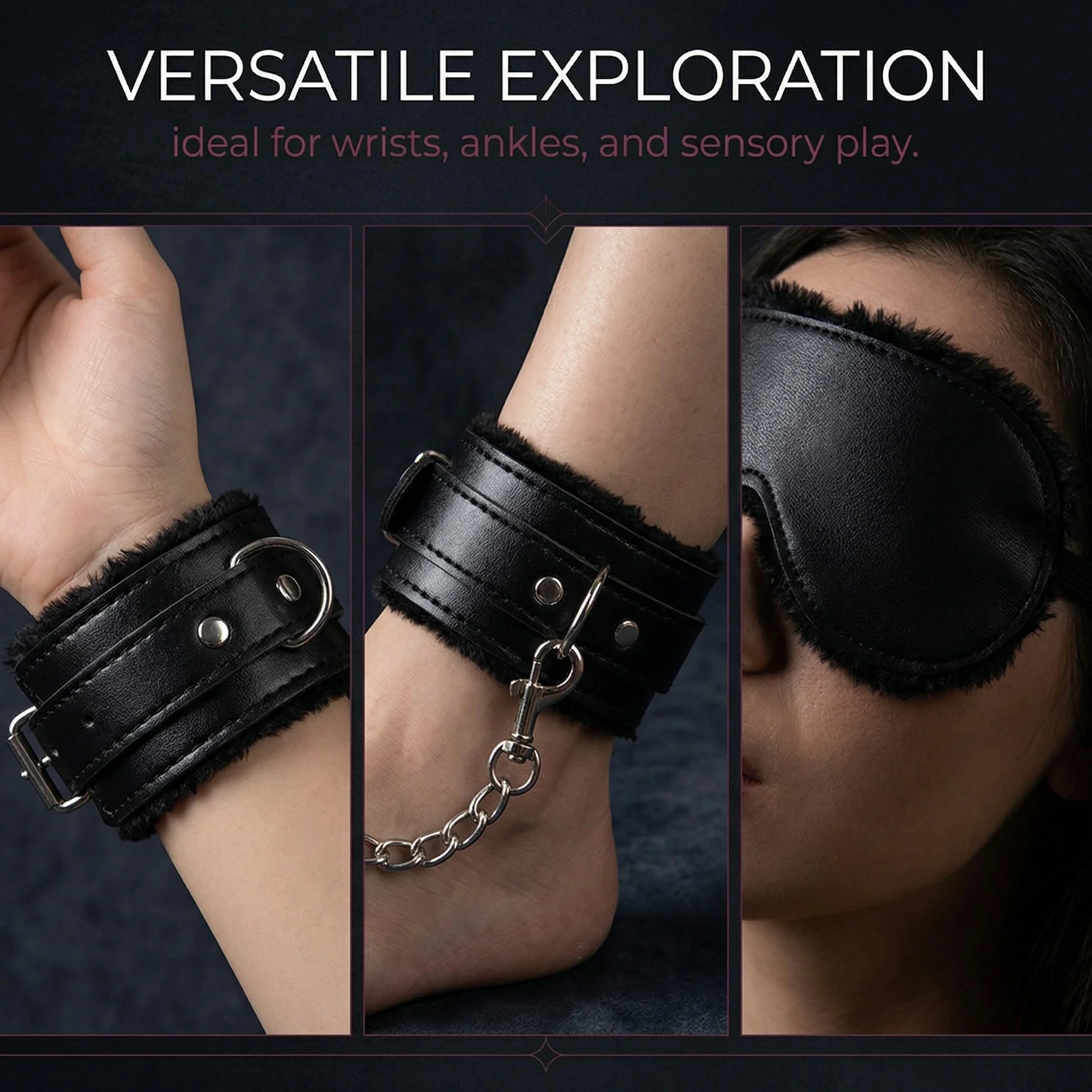 Bondage Set Manette Sexy Maschera Occhi Pelle Giocattoli Erotici per Coppie