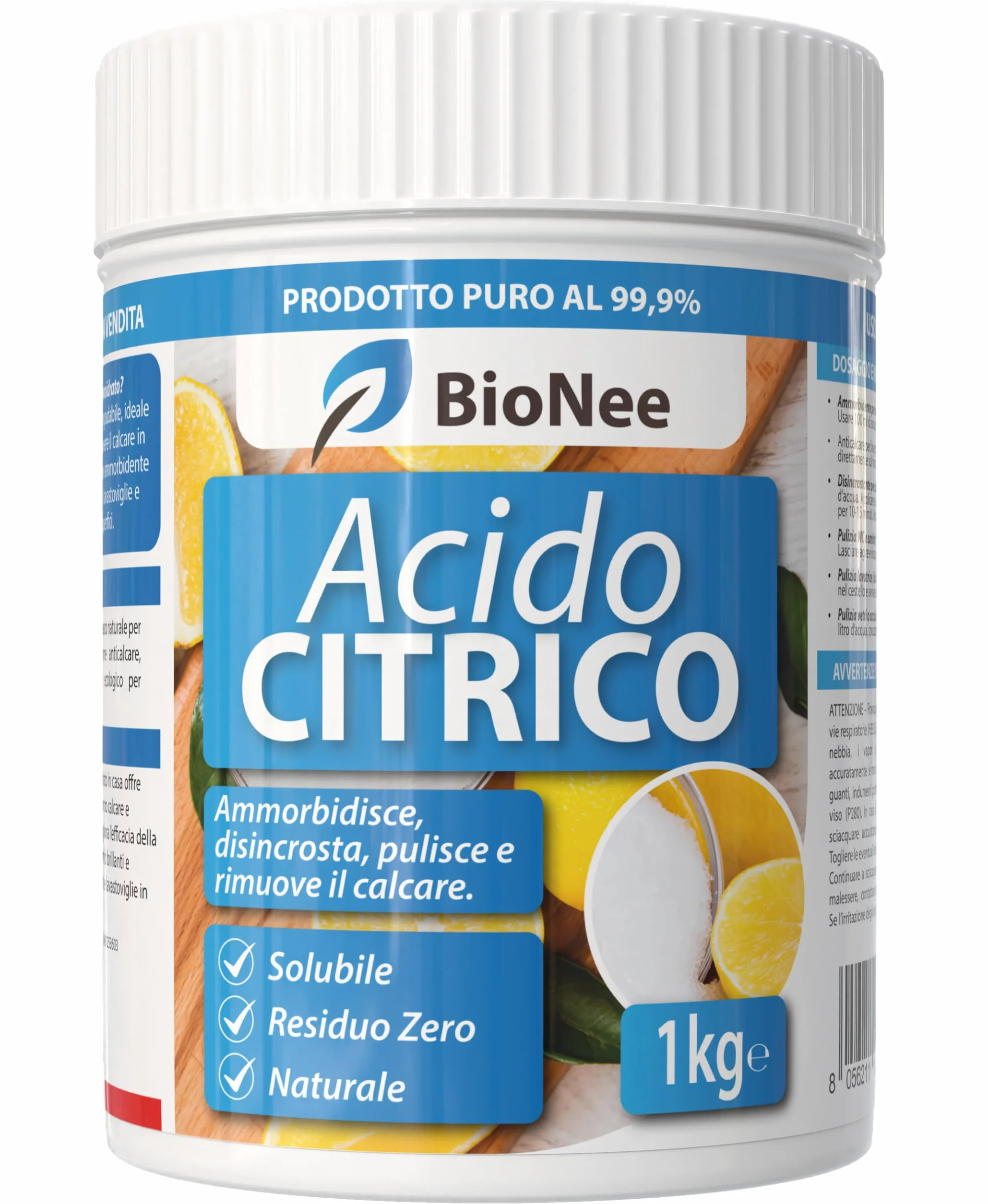 Acido Citrico Puro 1 kg Ammorbidente Lavatrice Anticalcare Disincrostante