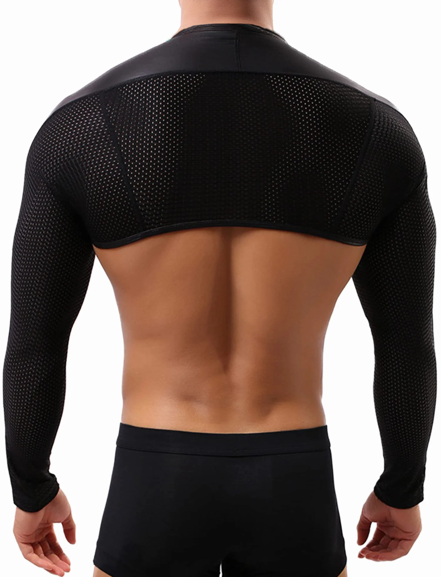 AIEOE Maglia intima da uomo metallizzata lucida crop top giacca a spalla palcoscenico clubwear
