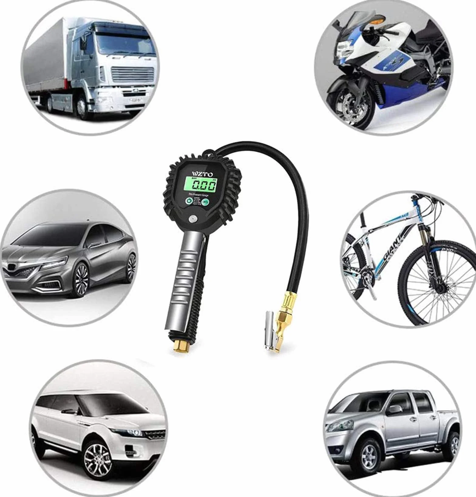 Manometro Pressione Gomme Professionale Digitale 255 PSI Pistola Gonfiaggio Pneumatici LCD Retroilluminato