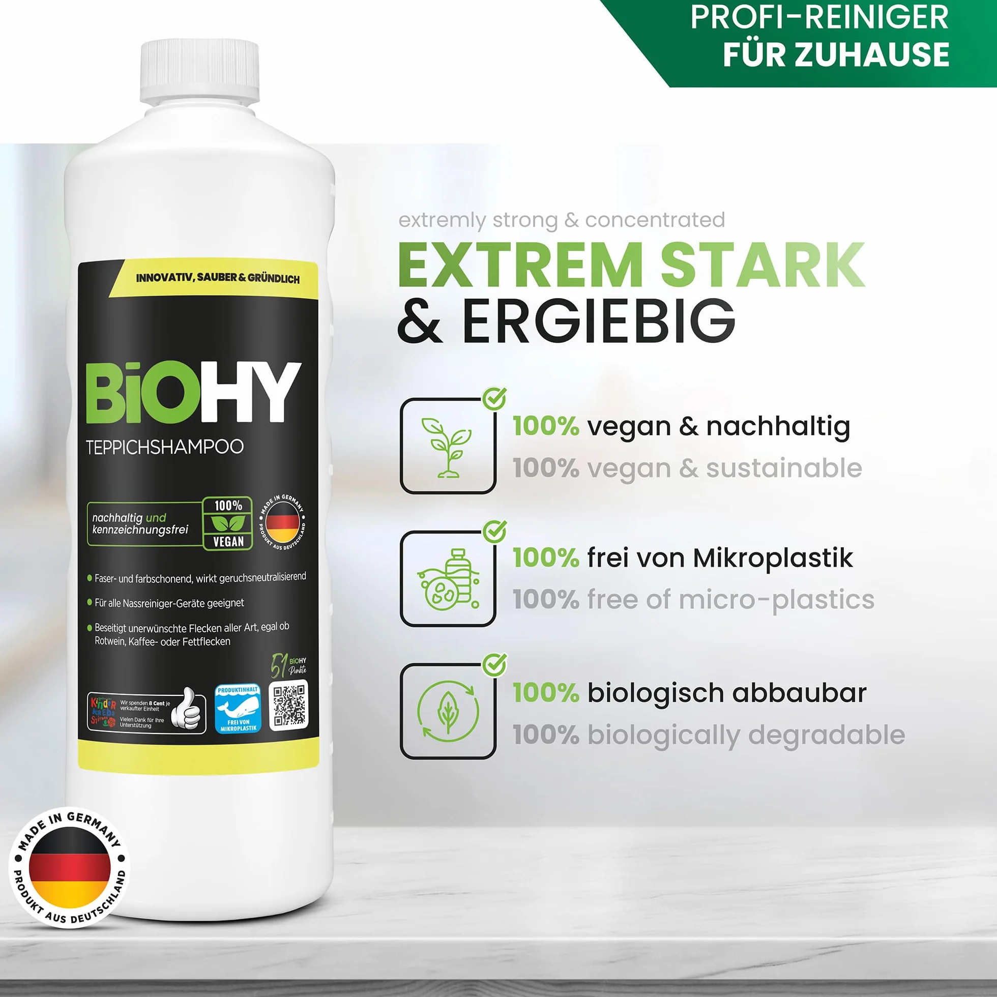 BiOHY Shampoo per tappeti 1l Concentrato detergente efficace rimuovere macchie ostinate