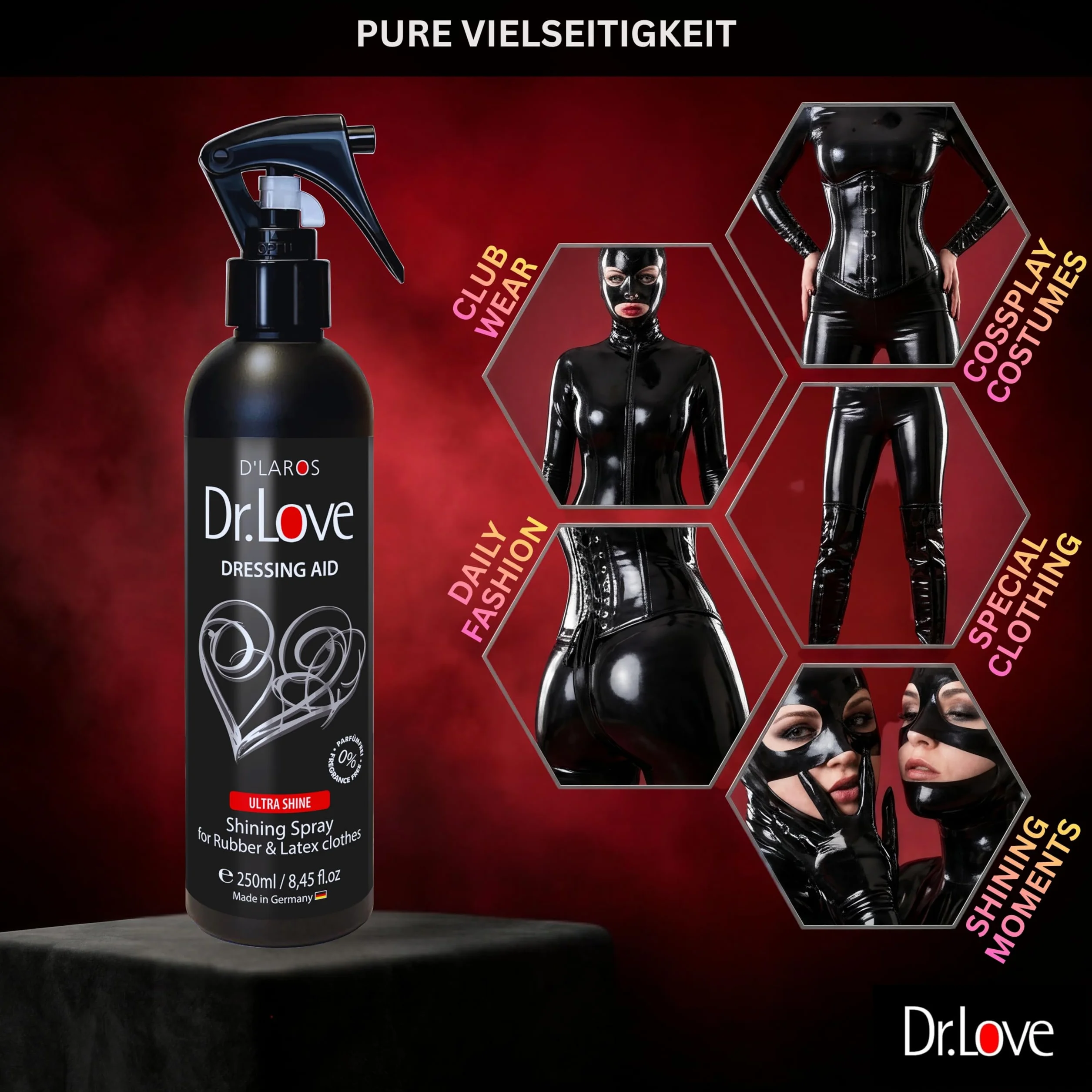 Dr. Love Shining Spray 250 ml do pielęgnacji lateksu, olej silikonowy, bezwonny