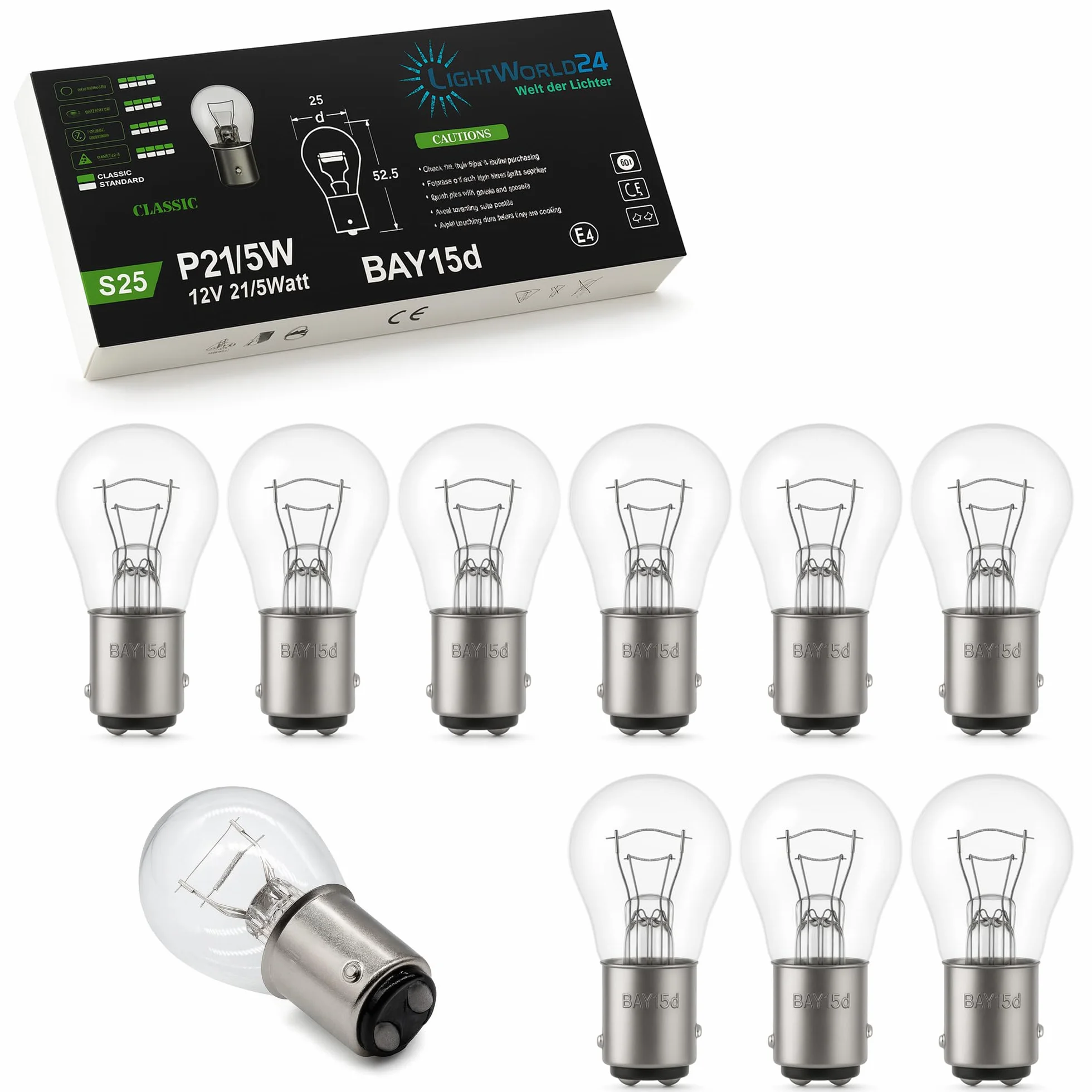 LIGHTWORLD24-10 lampadine BAY15D P21W/5W 12V 21W 5W luce freno stop indicatore