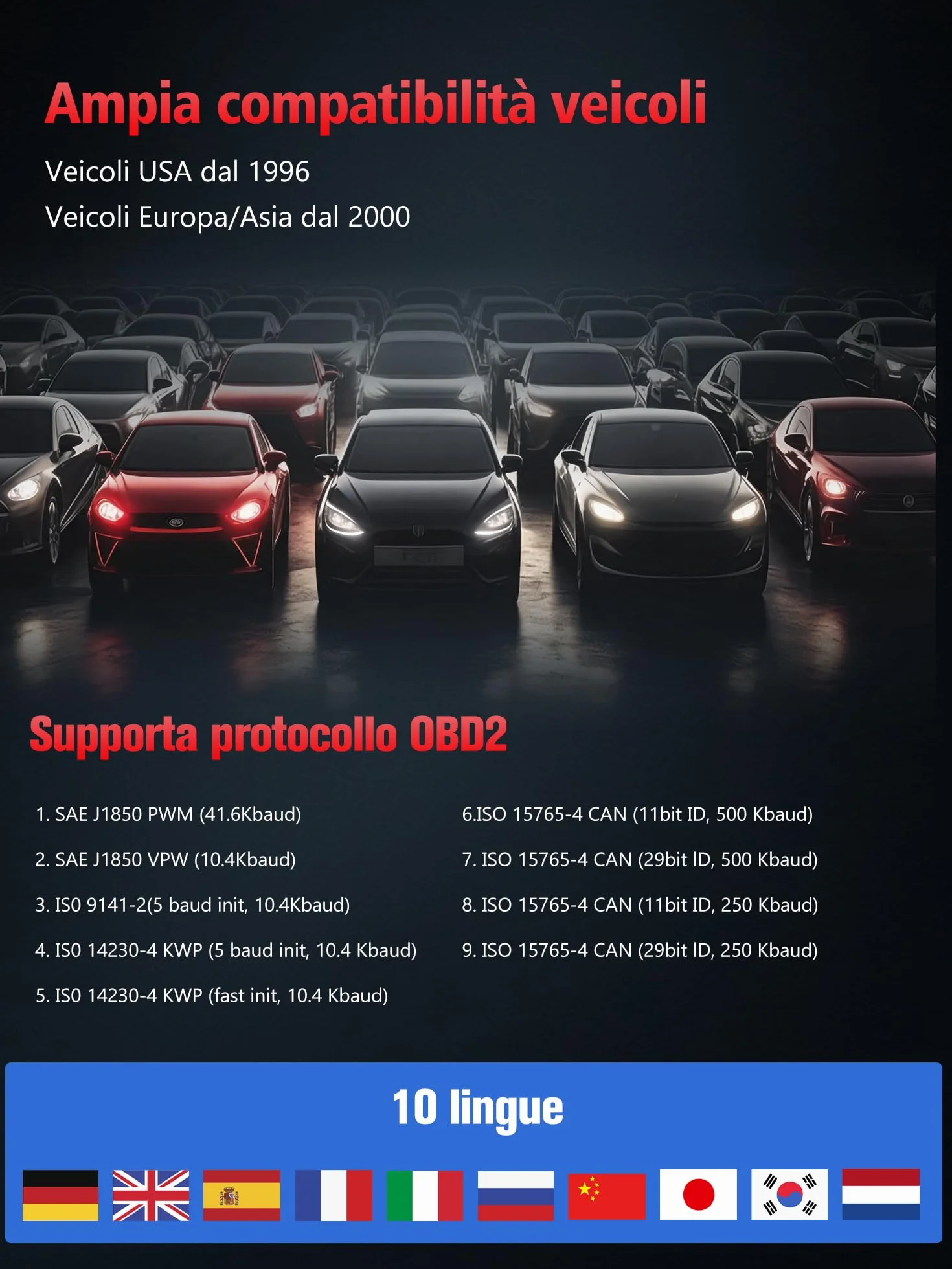 OBD2 Scanner EOBD Diagnosi Auto Professionale Multimarca Lettore Codici Errore OBDII Tester Batteria