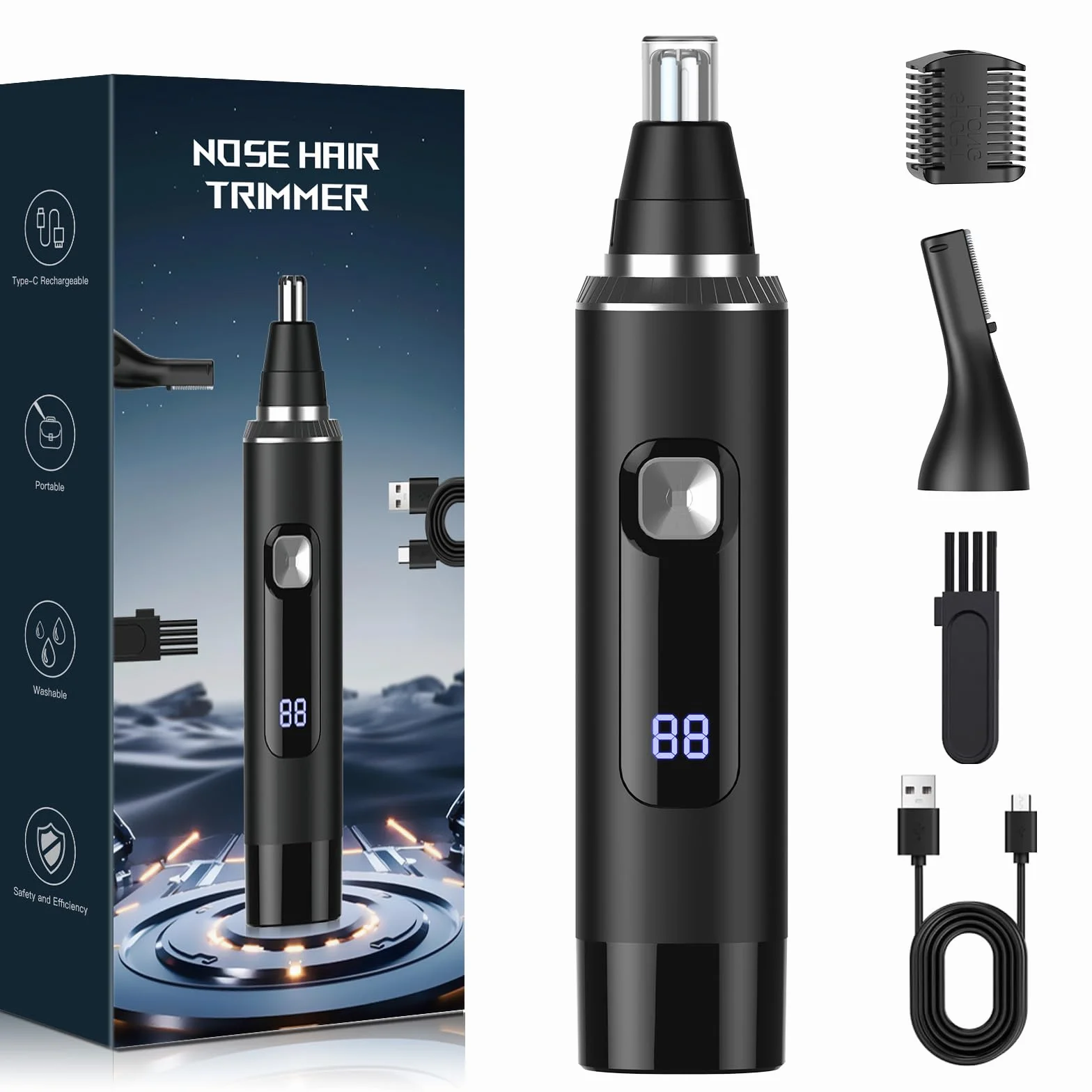 Tagliapeli Naso e Orecchie Professionale IPX7 Impermeabile Ricaricabile USB Trimmer