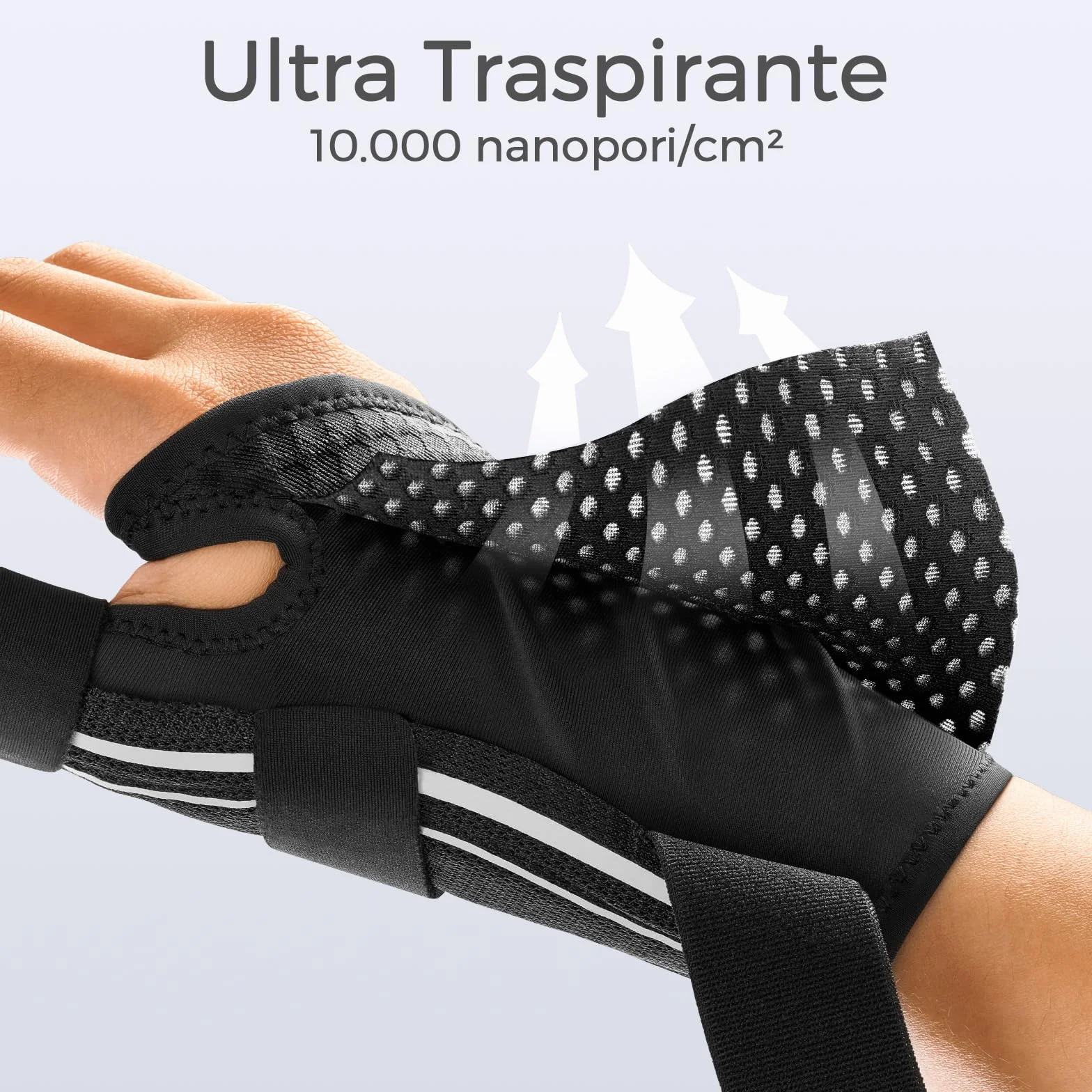 FREETOO Tutore Pollice Destro e Sinistro Ergonomico per Tendinite, Rizoartrosi, Dito a Scatto, Sindrome di De Quervain, Frattura, Distorsione (S/M Bianco/Nero)