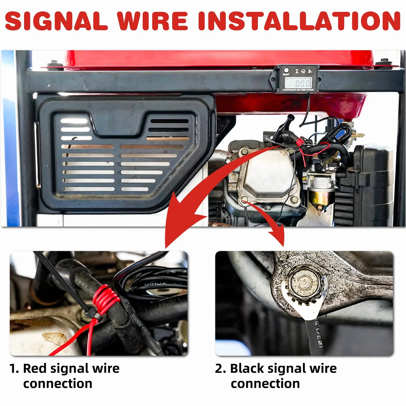 RQ-HM026C Tachimetro digitale, ore totali, promemoria SVC, impermeabile IP68, per motori a benzina come tosaerba, trattori, moto d'acqua, imbarcazioni marine, motori fuoribordo (nero)