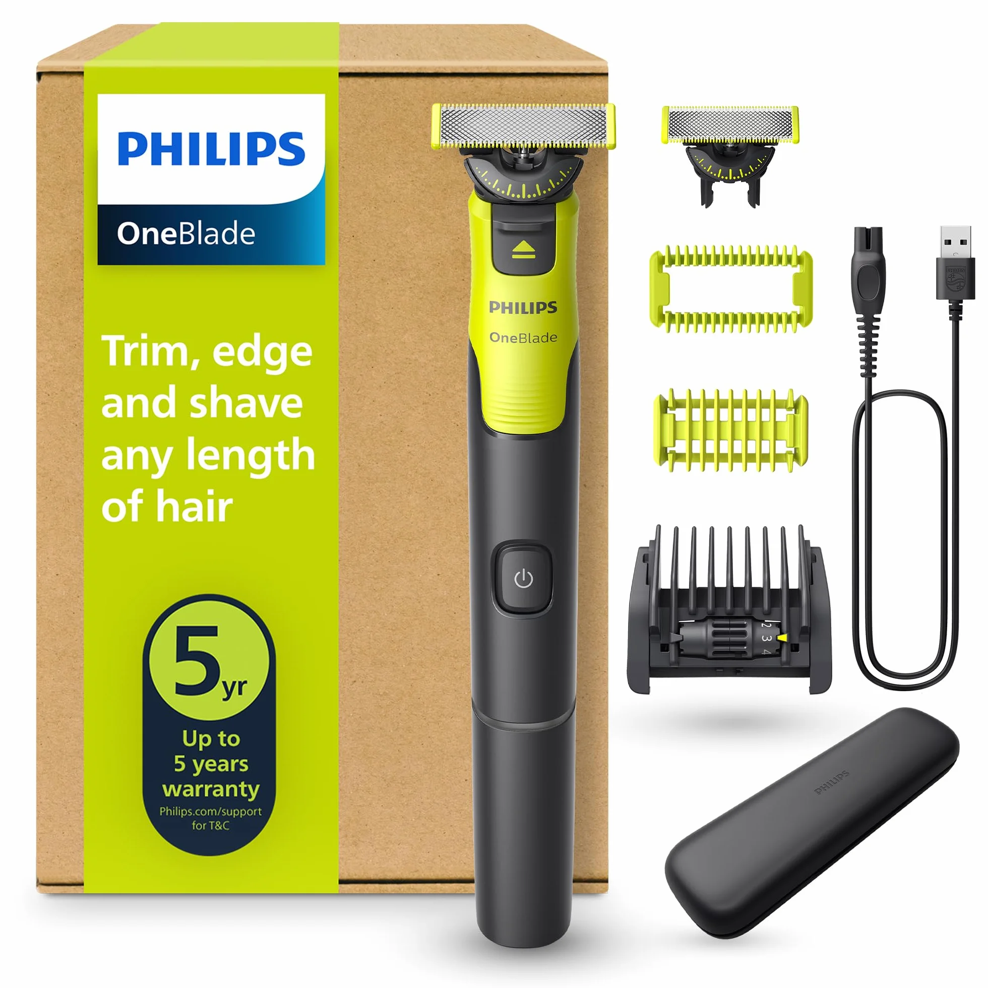 Philips OneBlade 360 Autentico Collegato Rasoio elettrico viso corpo regolabarba spazzola lama 360 pettine regolabile 5in1 kit corpo custodia viaggio QP4631/65
