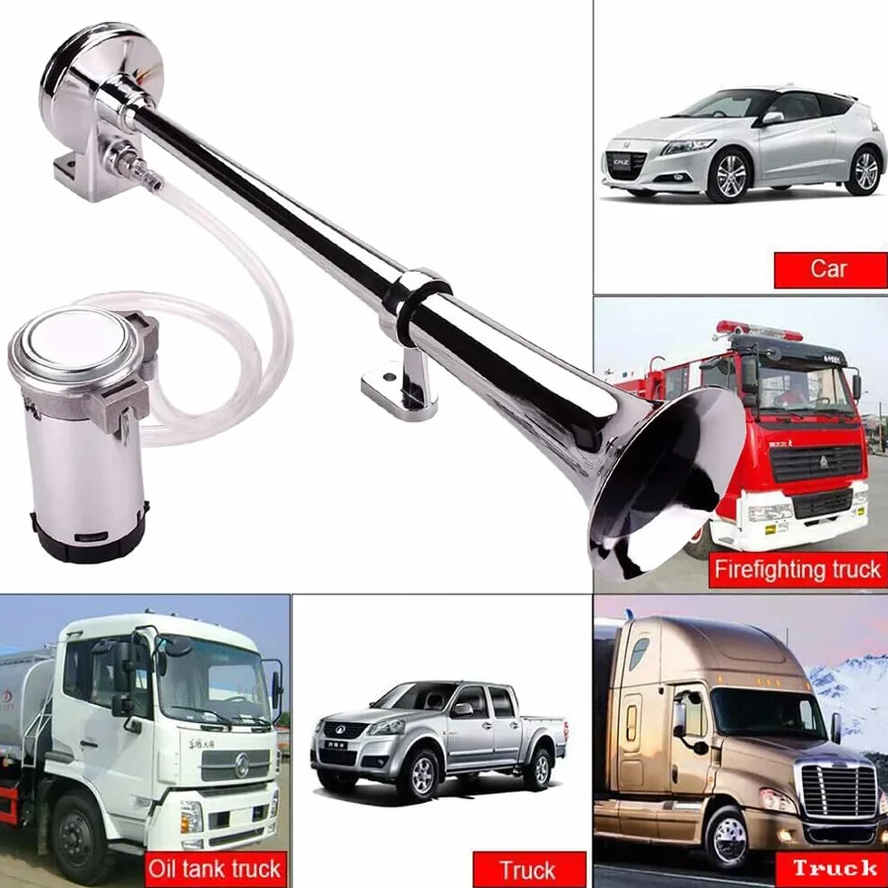 NEWFUN Tromba Camion 12v, Clacson 12v, Trombe Auto 12v, 12V 150dB Air Horn, Rivestimento Elettroforetico Catodico, per Autocarri Auto Tricicli Barche Ecc (Compressore Incluso Nel Kit)