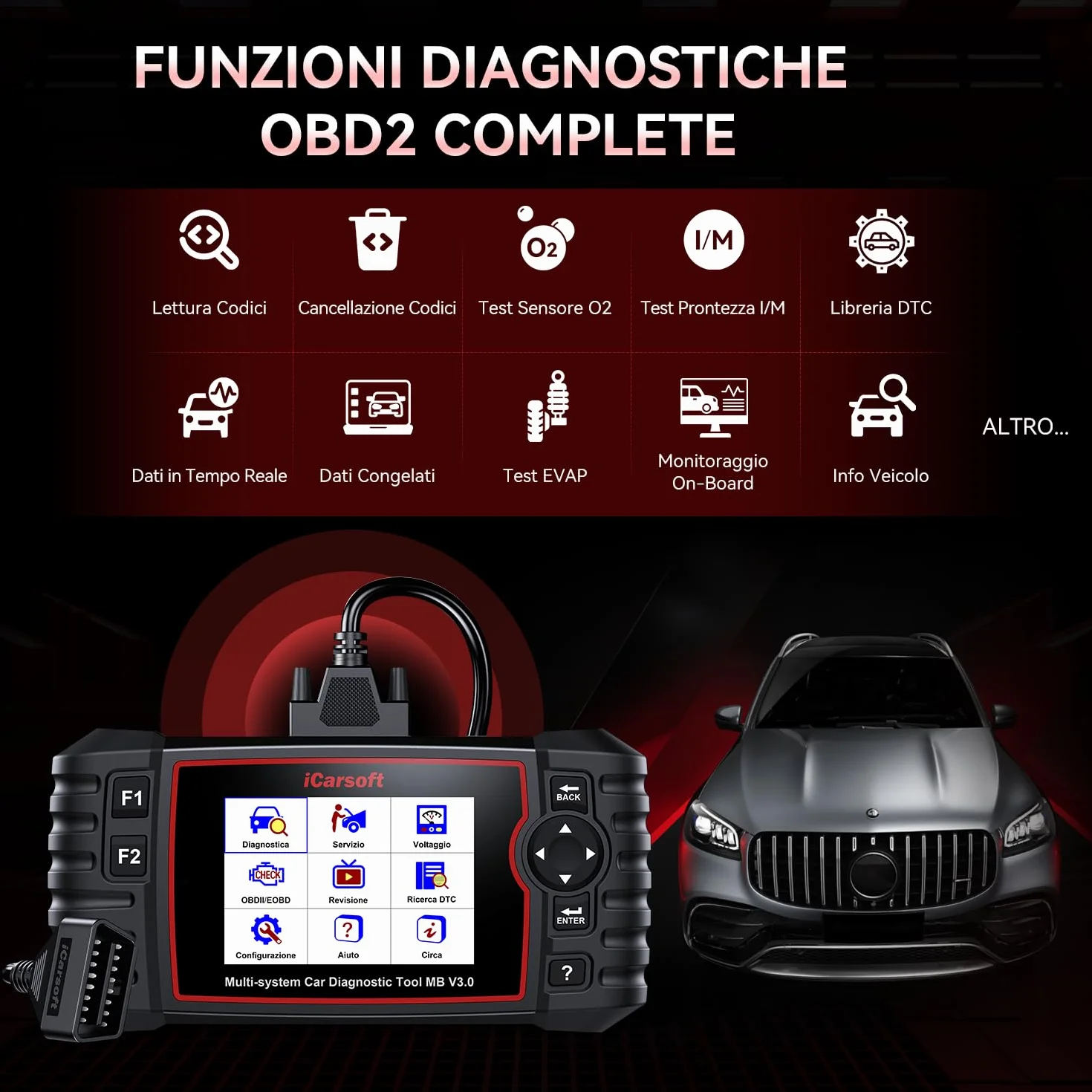 iCarsoft MB V3.0 OBD2 Diagnostica Auto per Ben.z/Sprinter/Smart 35 Funzioni di Ripristino